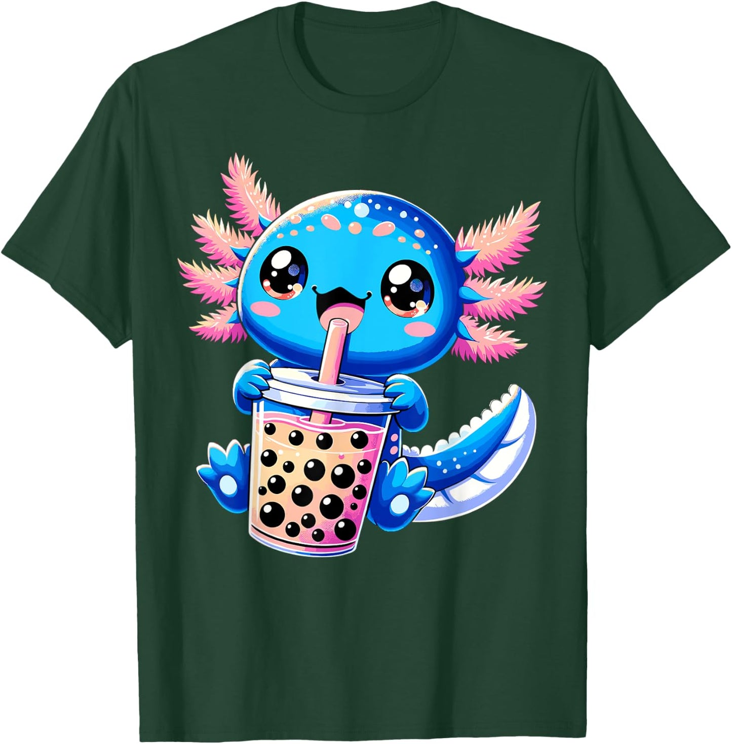 Axolotl Bubble Boba Tea Anime Cute Kawaii Blue Axolotl T-Shirt - T-Shirt | Forest