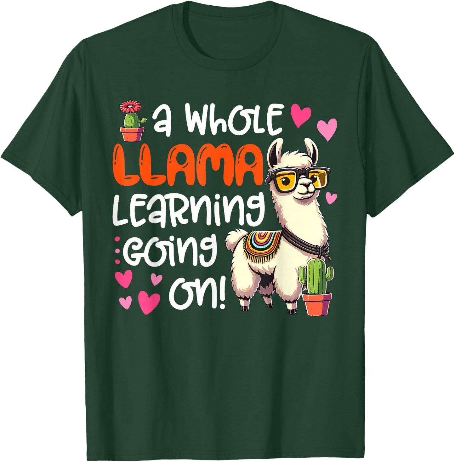 Llama Learning Teachers Students Alpaca Lover Back To School T-Shirt - T-Shirt | Forest