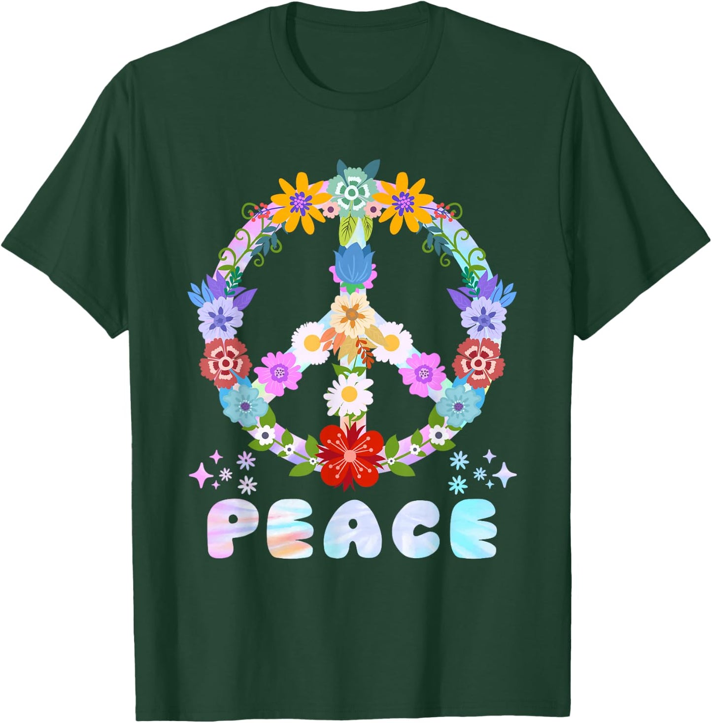 Peace Sign Flowers 60s and 70s Peace Flower Power , black T-Shirt - T-Shirt | Forest