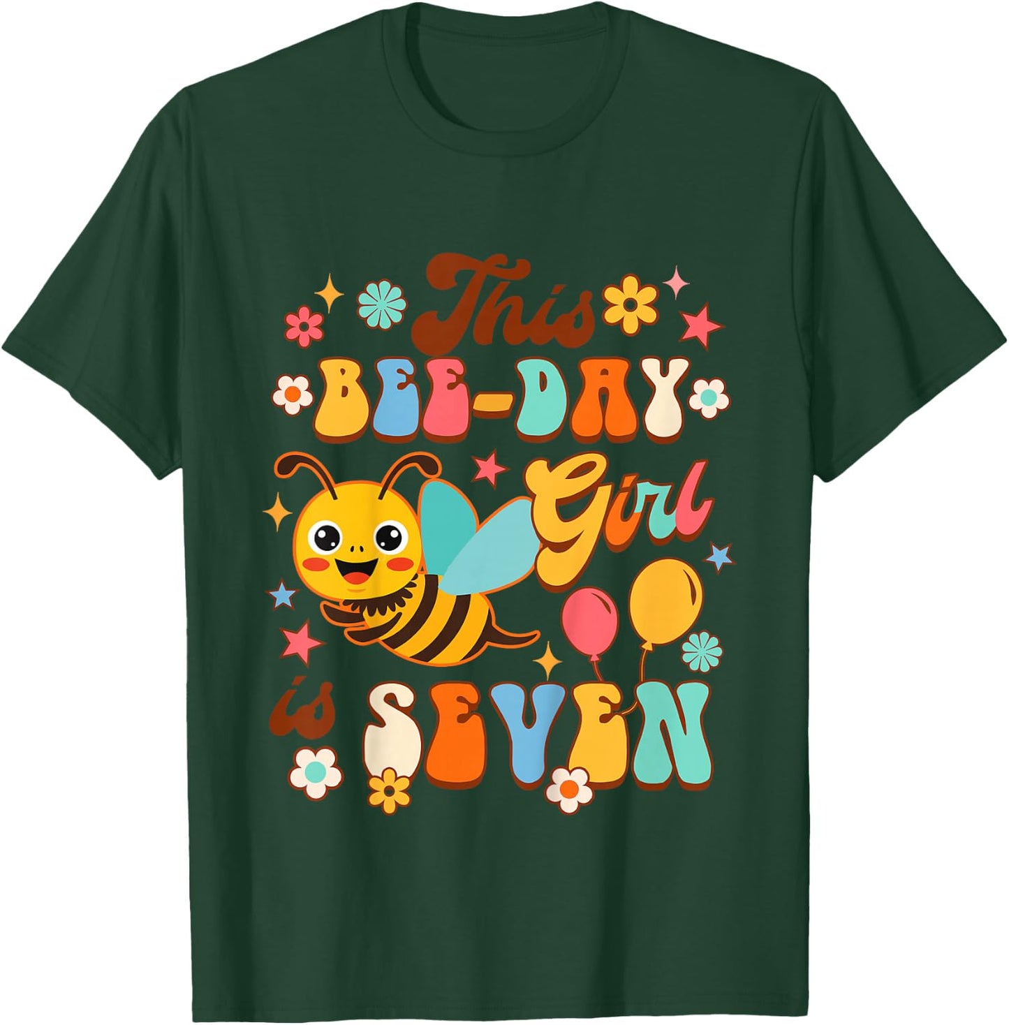 Kids 7th Birthday Girl 7 Years Old This Bee-day Girl Is Seven T-Shirt - T-Shirt | Forest