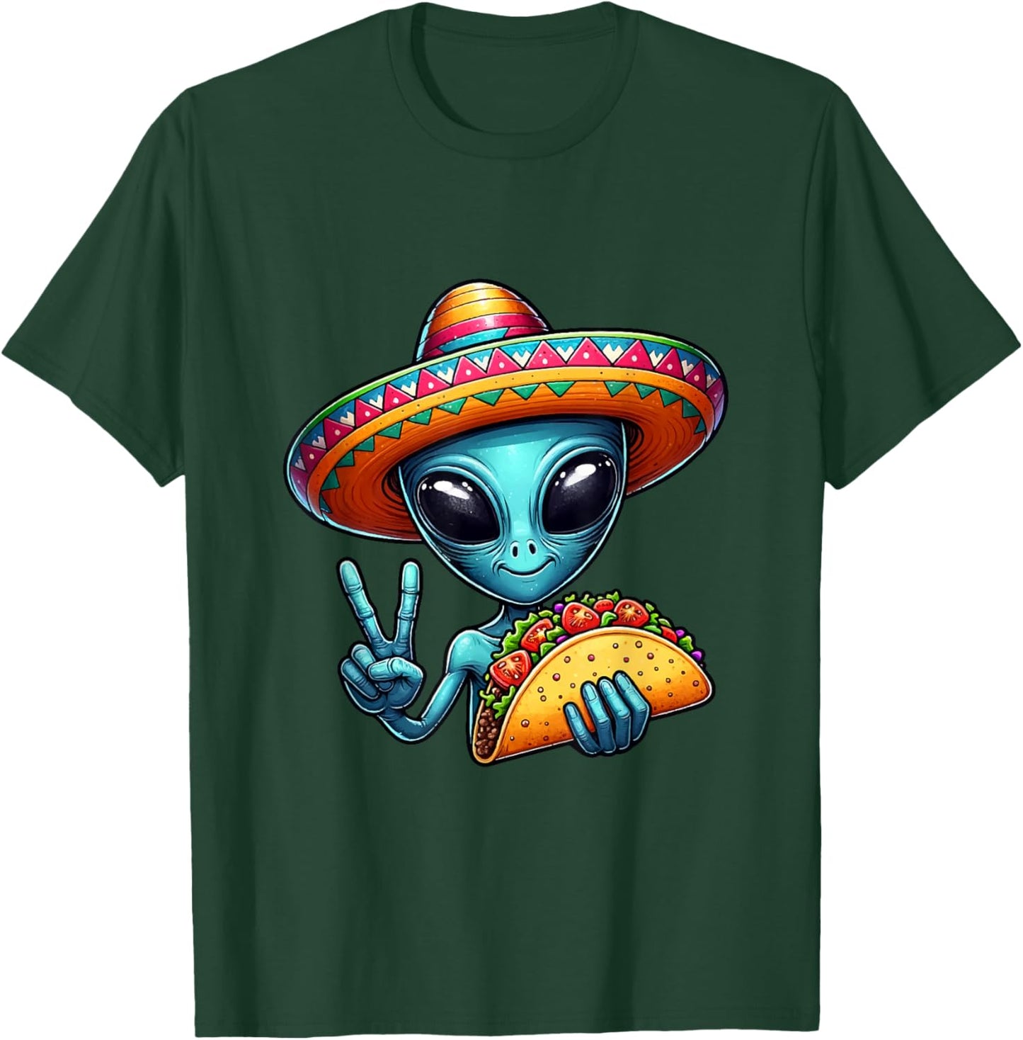 Alien Eating Taco Cinco De Mayo Sombrero Mexican Fiesta T-Shirt - T-Shirt | Forest