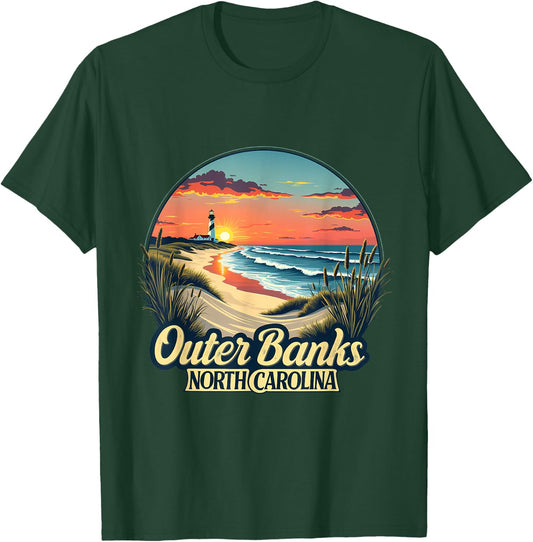 Outer Banks North Carolina Coastal Sunset Beach Lighthouse T-Shirt - T-Shirt | Forest