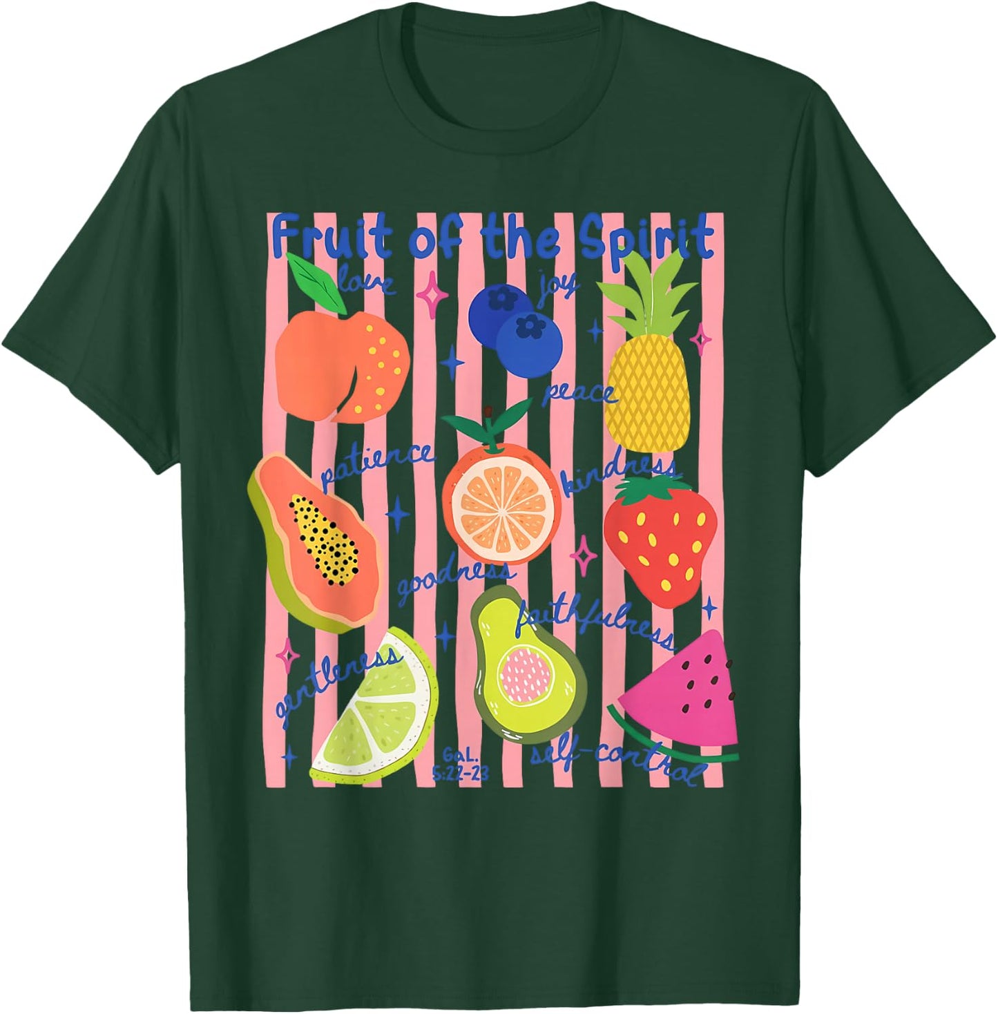 Stripe Fruit of The Spirit Fruit Summer Vacation Christian T-Shirt - T-Shirt | Forest
