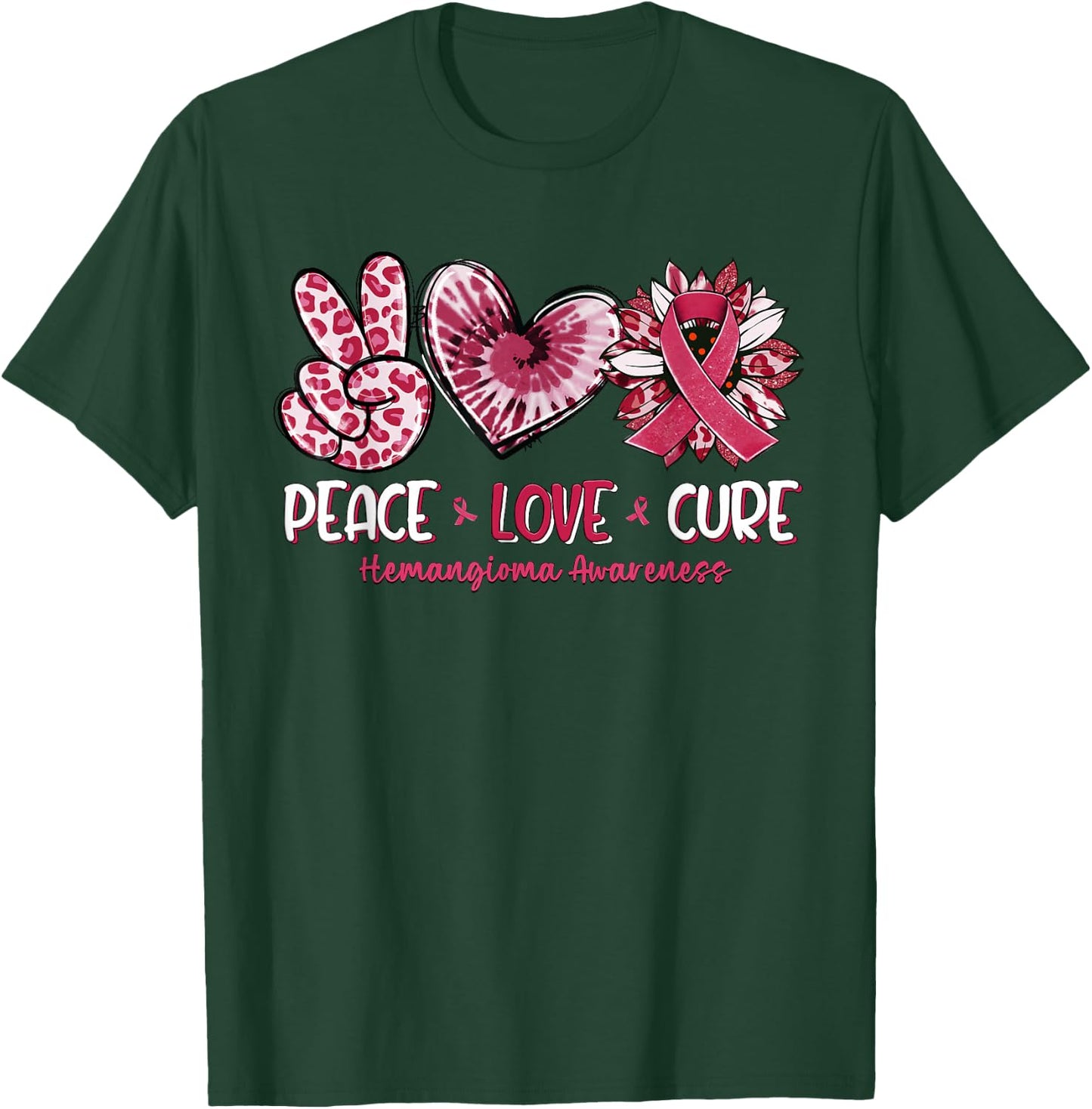 Peace Love Cure Sunflower Hemangioma Awareness T-Shirt - T-Shirt | Forest