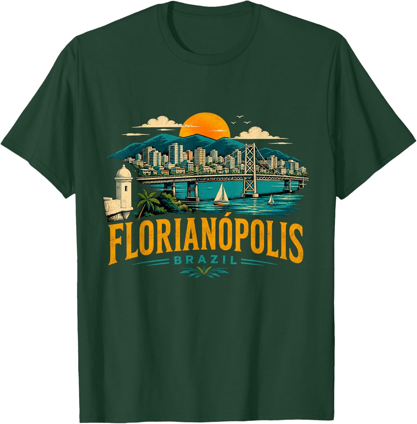 Vintage Florianopolis Brazil Travel Souvenir Landmark Gift T-Shirt - T-Shirt | Forest