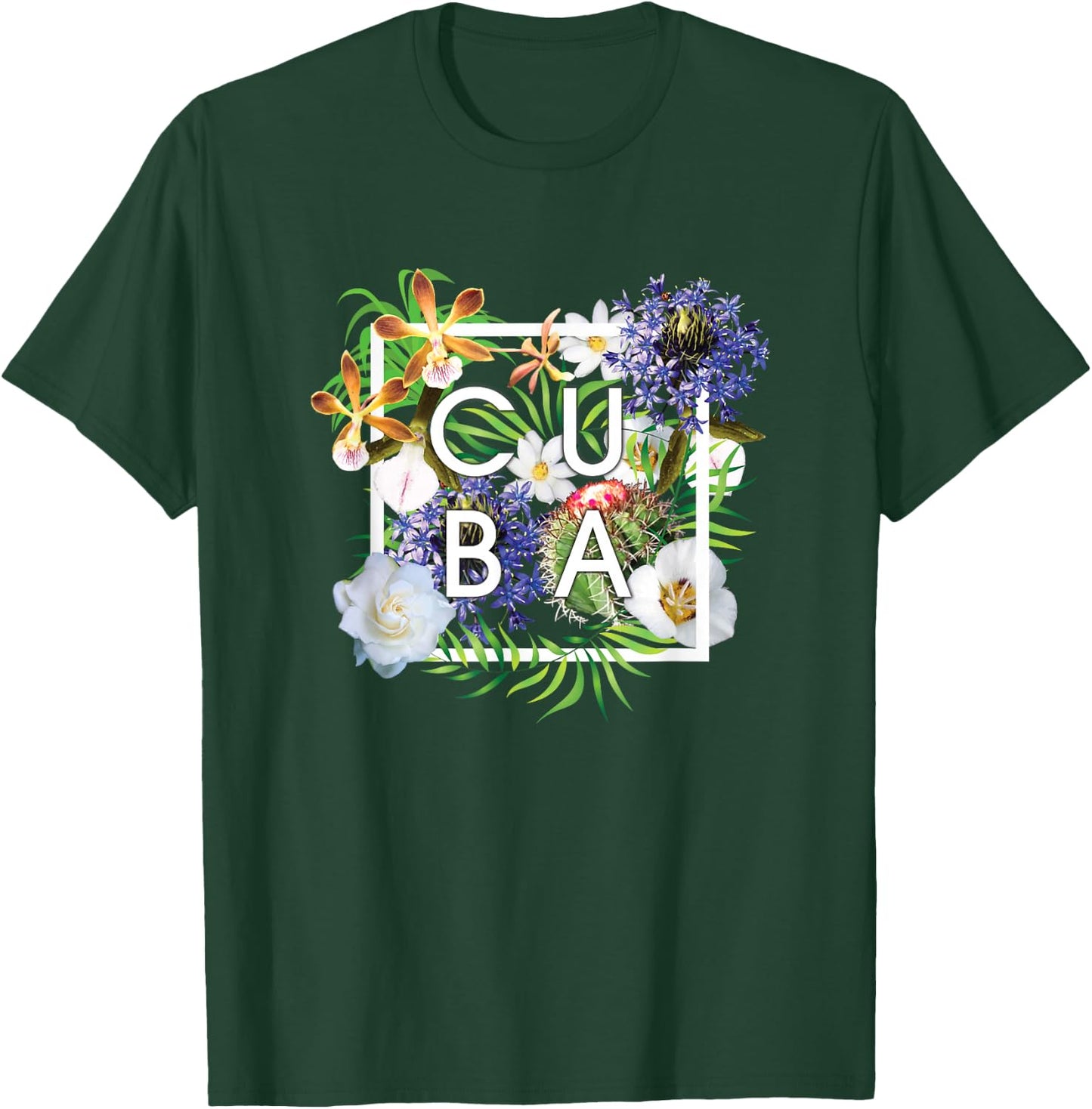 Flowers of Cuba Word Art - Cuban Pride T-Shirt - T-Shirt | Forest