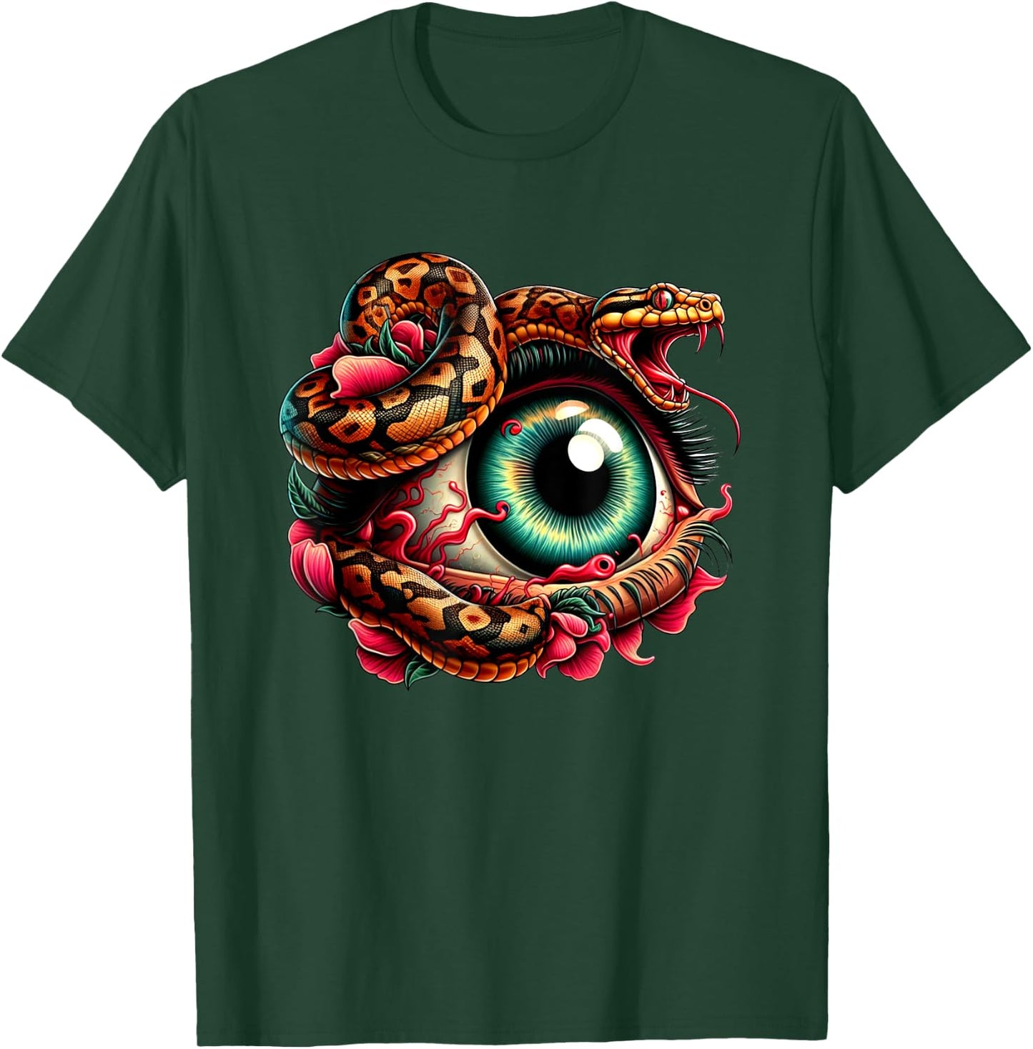 Angry Striking Snake Eye Eyeball Creepy Snake Lovers Design T-Shirt - T-Shirt | Forest