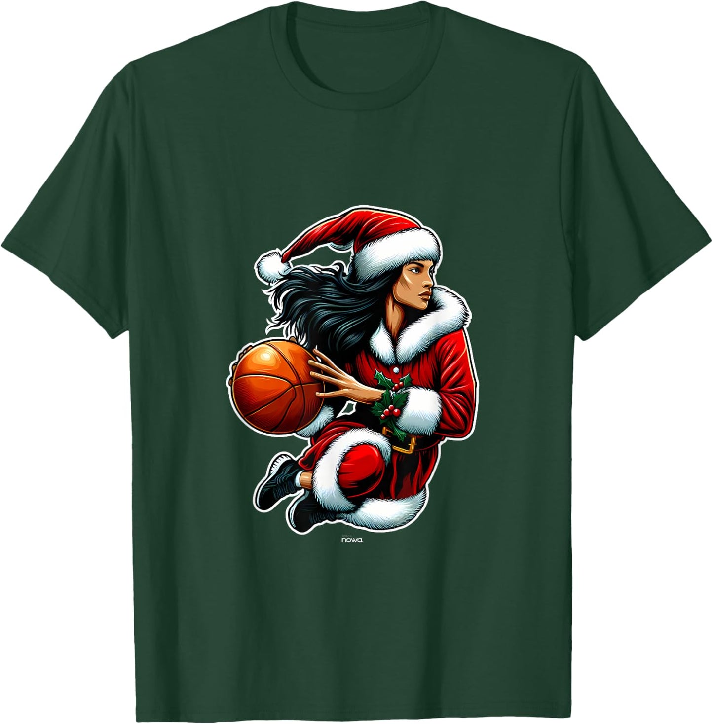 Pretty Miss Santa Claus Playing Basketball Christmas T-Shirt - T-Shirt | Forest