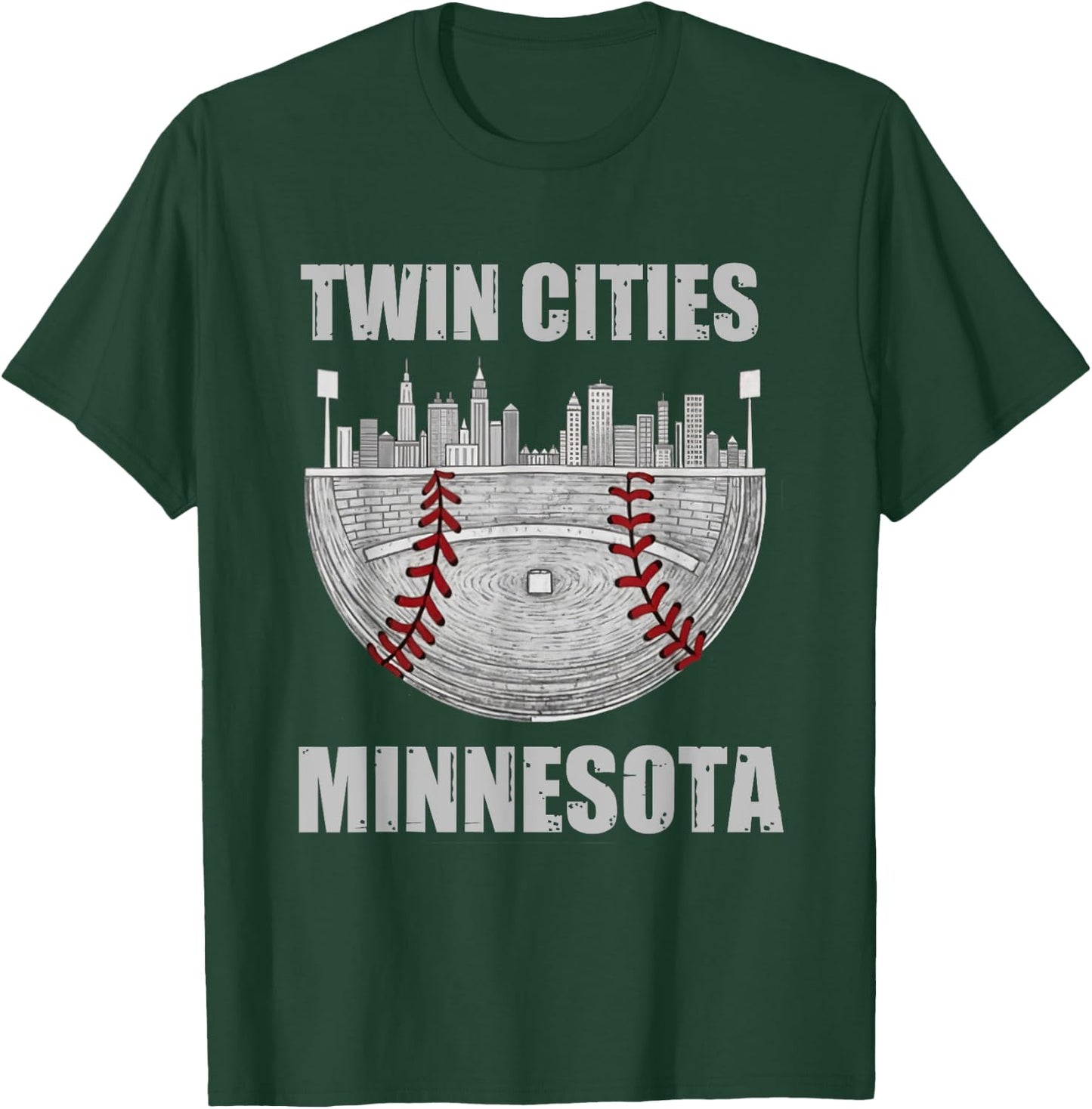 Cool Twin Cities Minnesota MN Baseball Skyline T-Shirt - T-Shirt | Forest