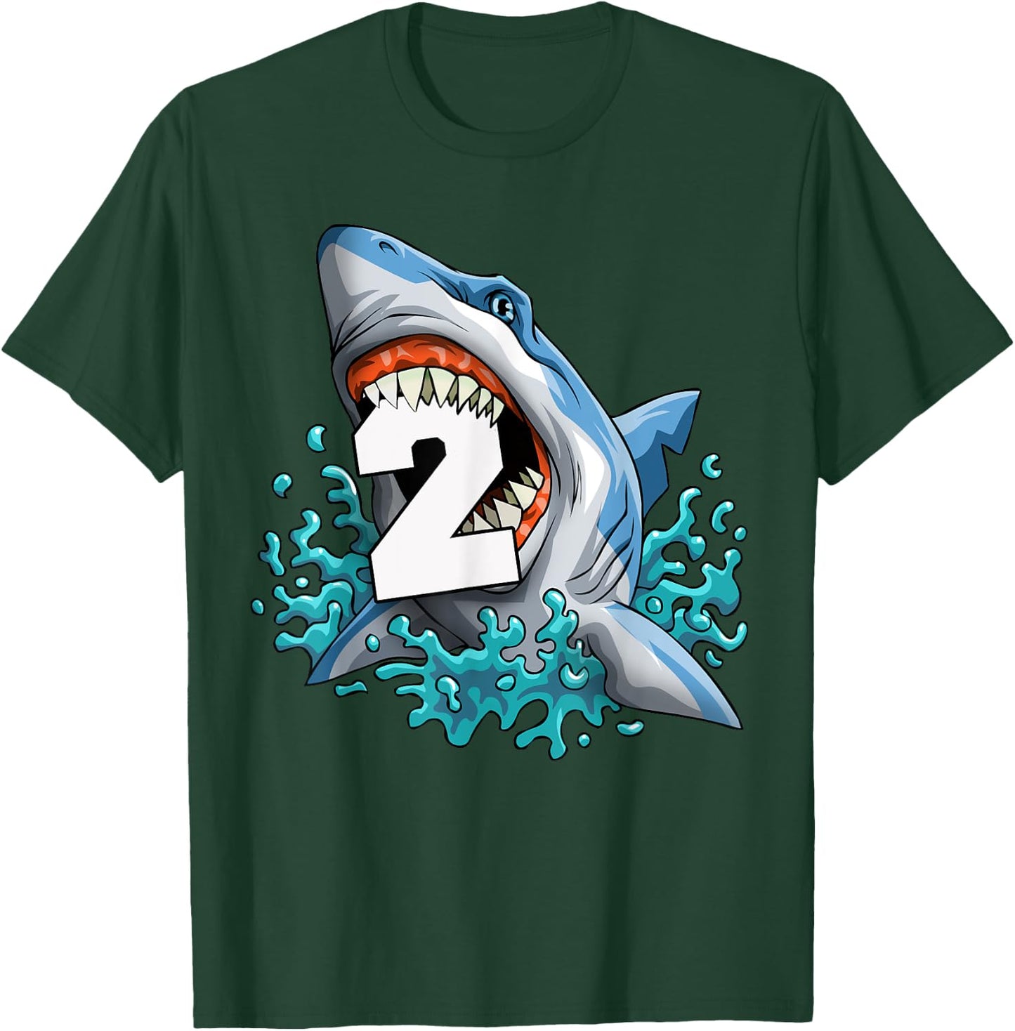 Kids Shark 2nd Birthday Boys Funny Shark 2 yrs Old Birthday T-Shirt - T-Shirt | Forest