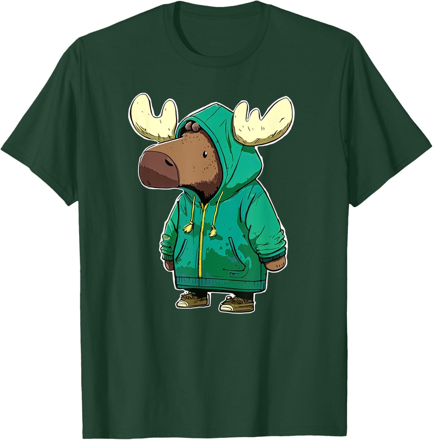 Cute Moose in a Jacket Very Cold Funny T-Shirt - T-Shirt | Forest