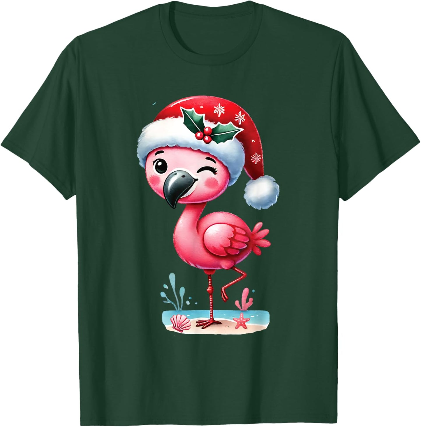 Christmas Cute Winking Flamingo Shirt Toddlers Kids Girls T-Shirt - T-Shirt | Forest