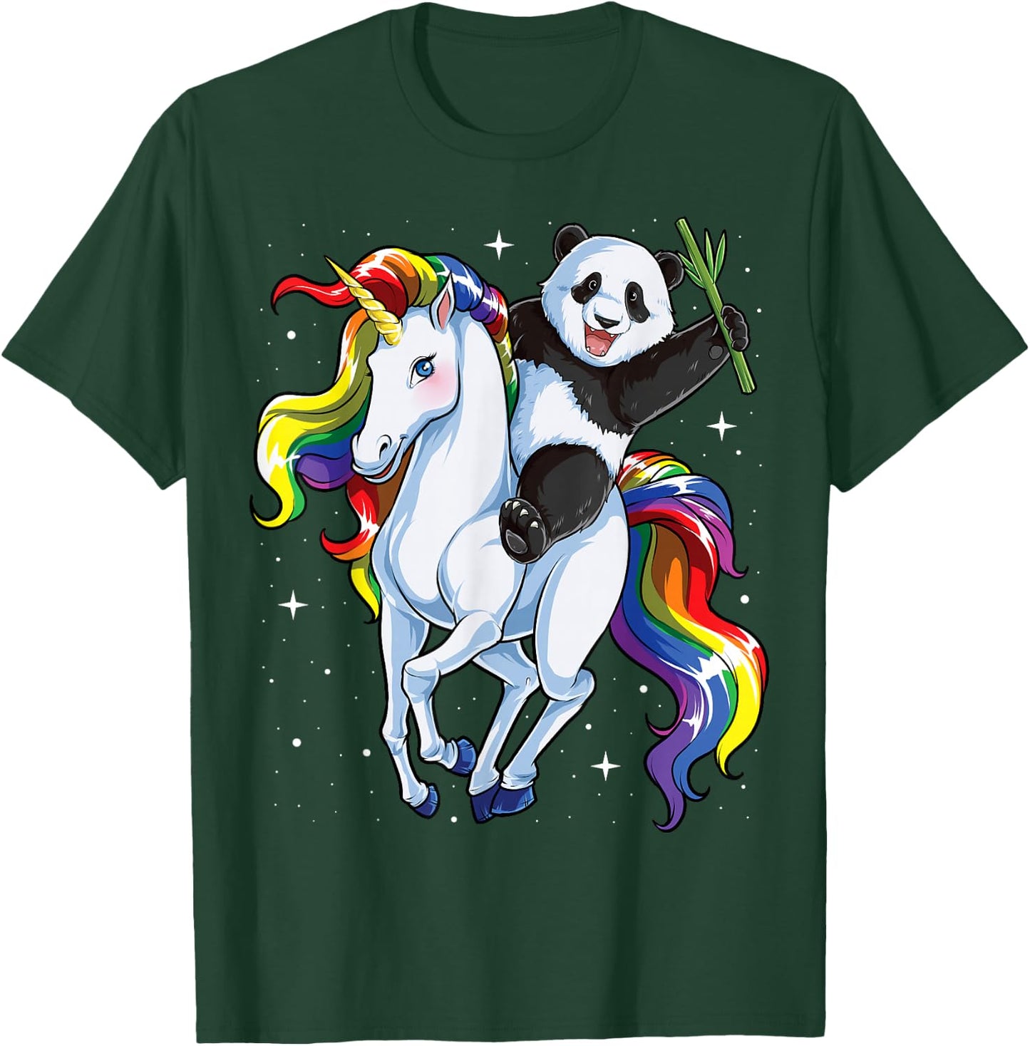 Panda Riding Unicorn Pandicorn Girls Kids Women Rainbow Gift T-Shirt - T-Shirt | Forest