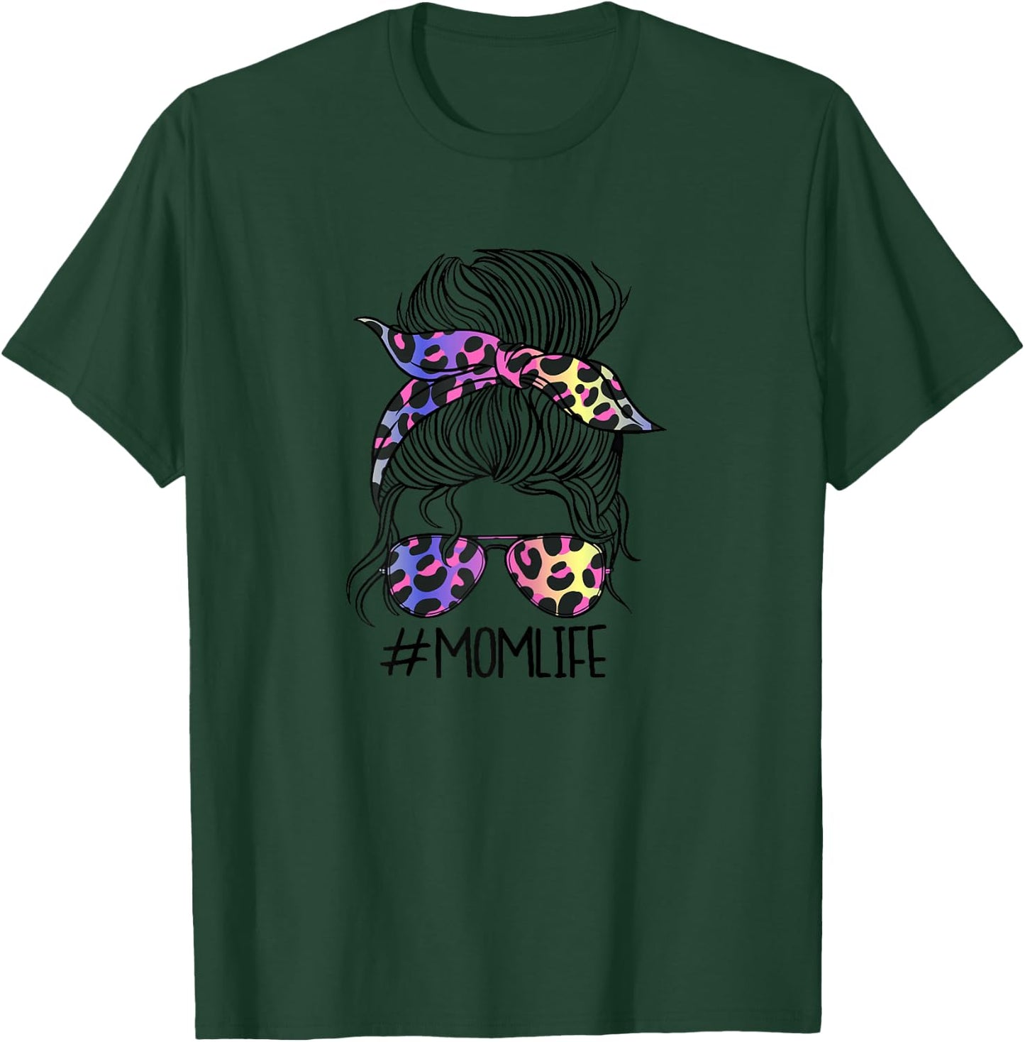 Women's #MOMLIFE Mom Life Leopard Print Rainbow , White, s T-Shirt - T-Shirt | Forest