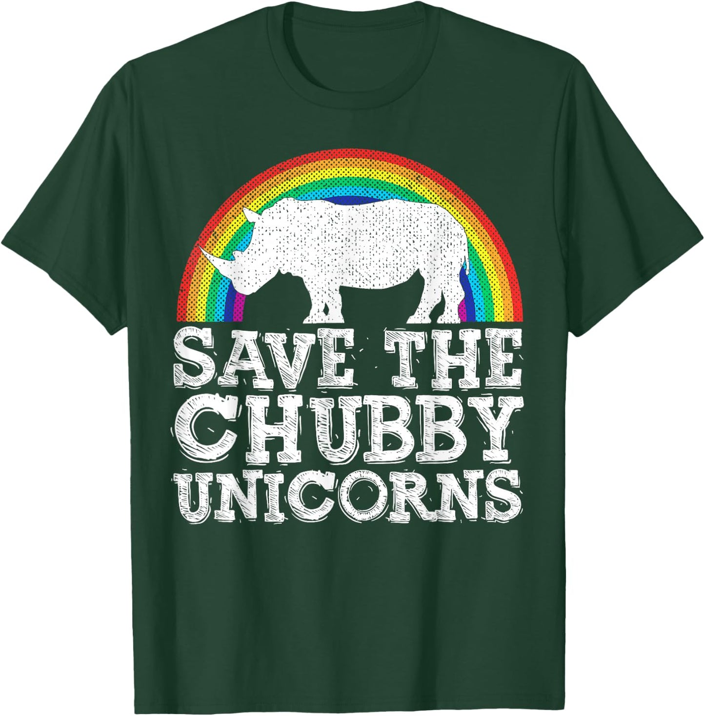 SAVE THE CHUBBY UNICORNS Gift Rhino Conservation Rainbow T-Shirt - T-Shirt | Forest