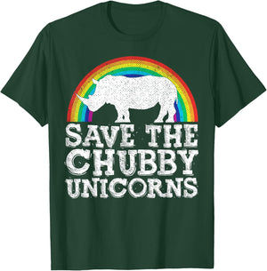 SAVE THE CHUBBY UNICORNS Gift Rhino Conservation Rainbow T-Shirt - T-Shirt | Forest