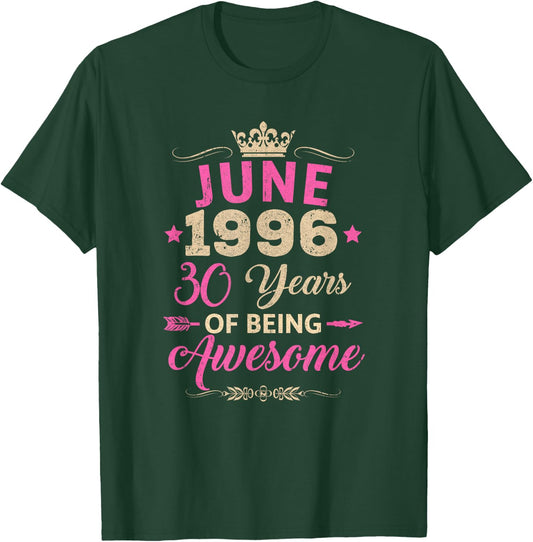 June 1996 30 Years of Being Awesome Retro 30Th Birthday T-Shirt - T-Shirt | Forest