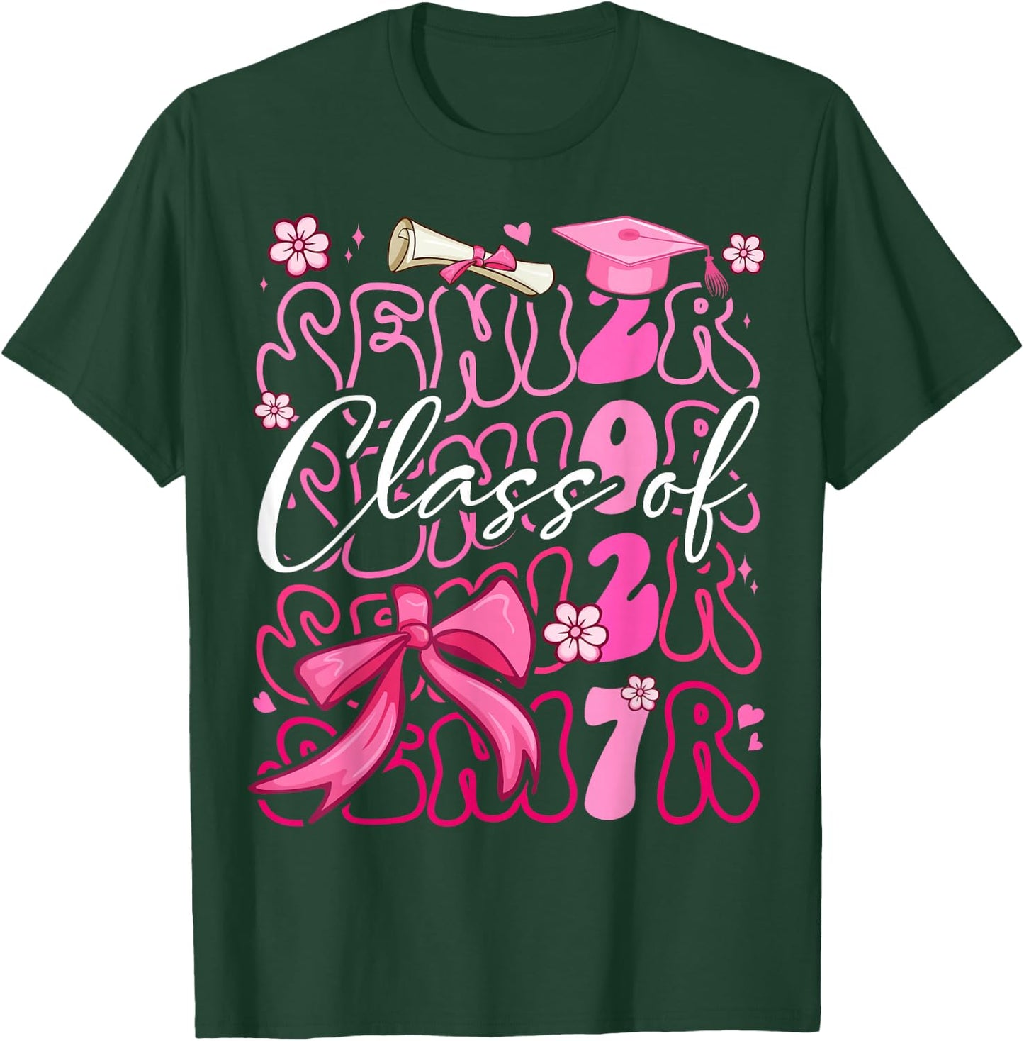 Class of 2027 Senior Cute Graduation Pink Bow 2027 Grad Girl T-Shirt - T-Shirt | Forest