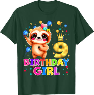 Sloth Kids 9 Year Old Sloth 9th Birthday Party T-Shirt - T-Shirt | Forest