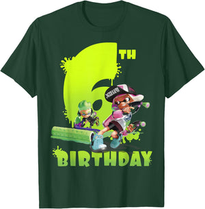 Splatoon Inkling 6th Birthday Green Splatter Portrait T-Shirt - T-Shirt | Forest