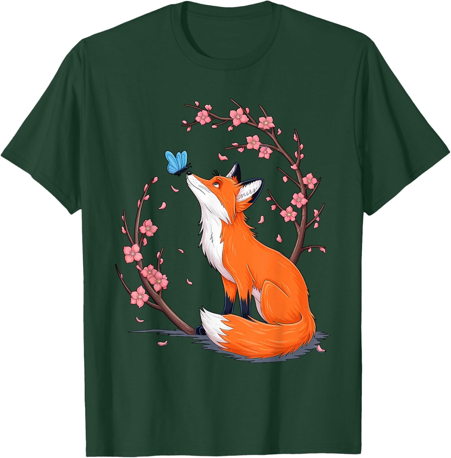 Fox Japanese Cherry Blossom Flower Vintage T-Shirt - T-Shirt | Forest
