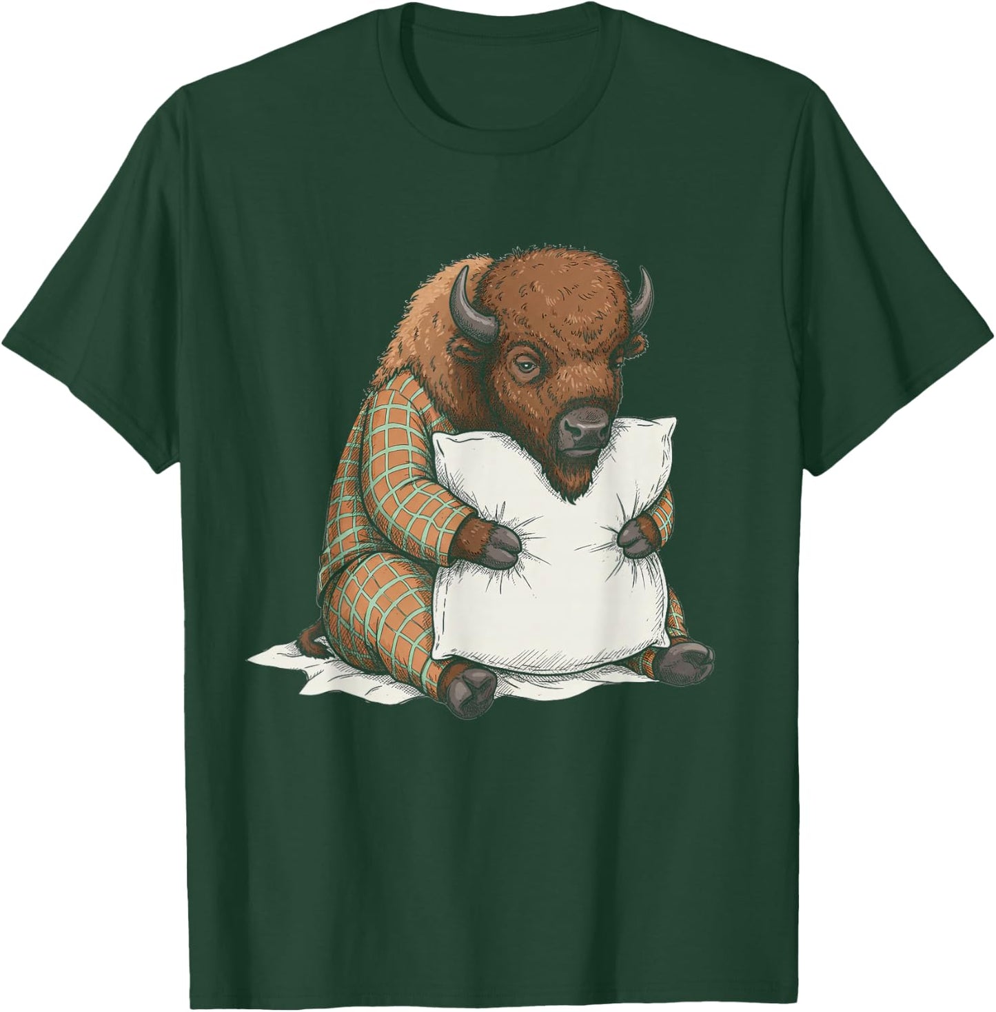 Funny Sleepy Bison Pajama Women Men Kids Boys And Girls T-Shirt - T-Shirt | Forest