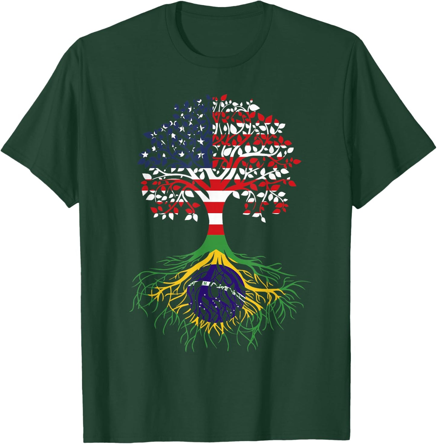 Brazilian Roots American Grown Tree Flag T-Shirt - T-Shirt | Forest