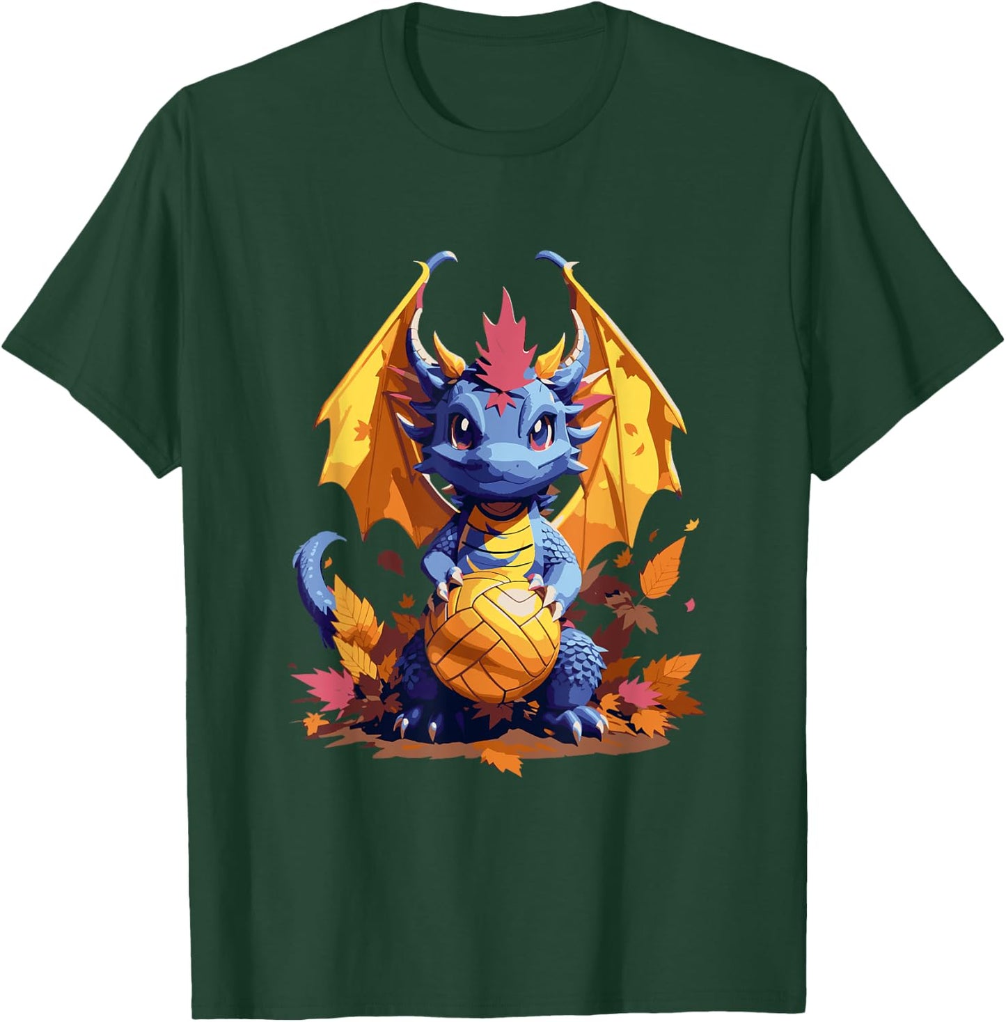 Dragon Volleyball Player Colorful Autumn Themed Sports T-Shirt - T-Shirt | Forest