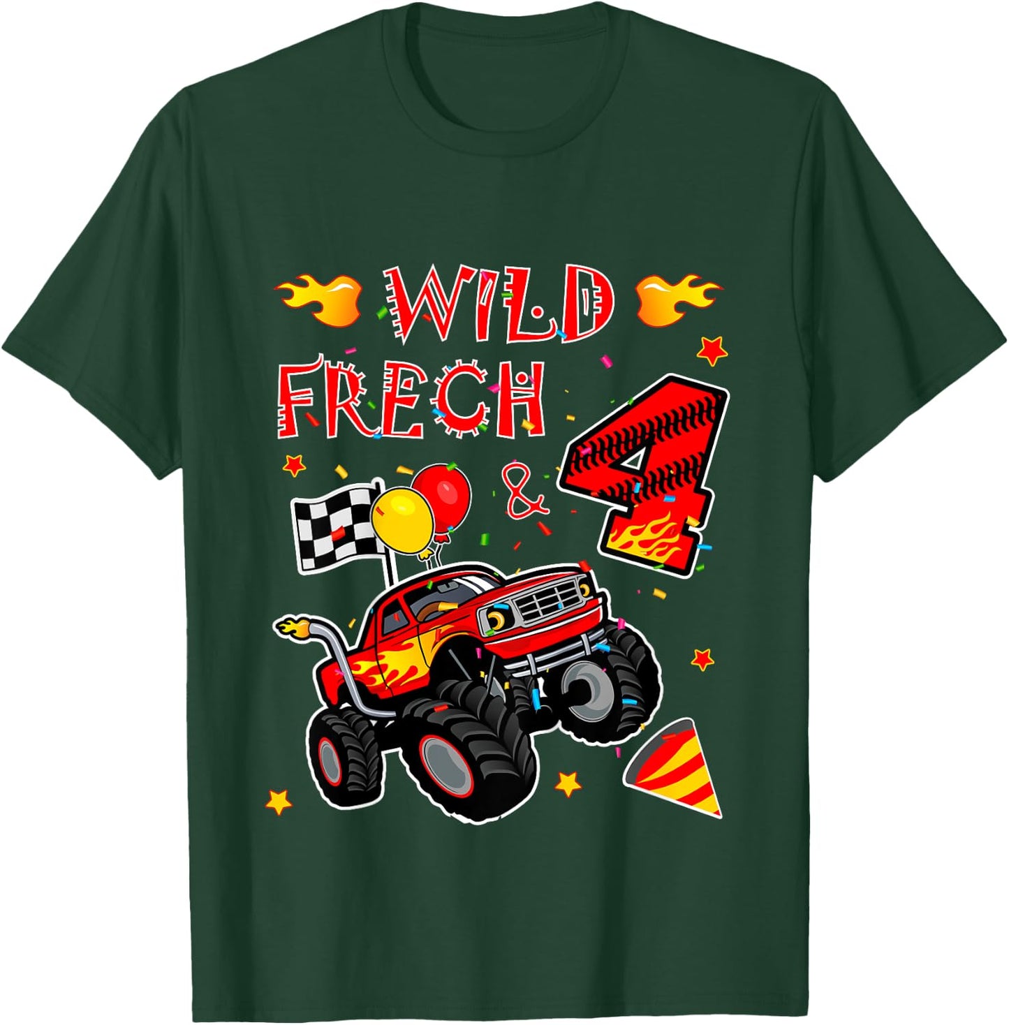 Children's Birthday Monster Truck - Wild Cheeky and Four - Boy 4 , black T-Shirt - T-Shirt | Forest