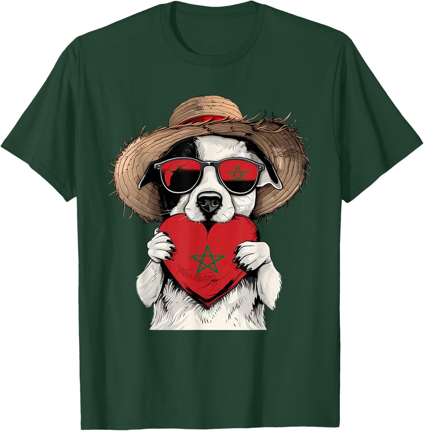 Morocco Flag Dog Moroccan Pride Heart Moroccan Roots Men Women Girls Kids T-Shirt - T-Shirt | Forest