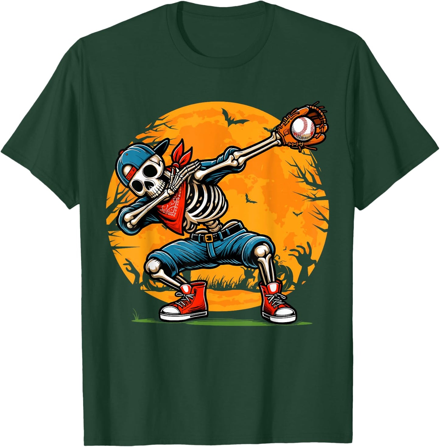 Dabbing Skeleton Baseball Halloween Spooky Baseball Player T-Shirt - T-Shirt | Forest