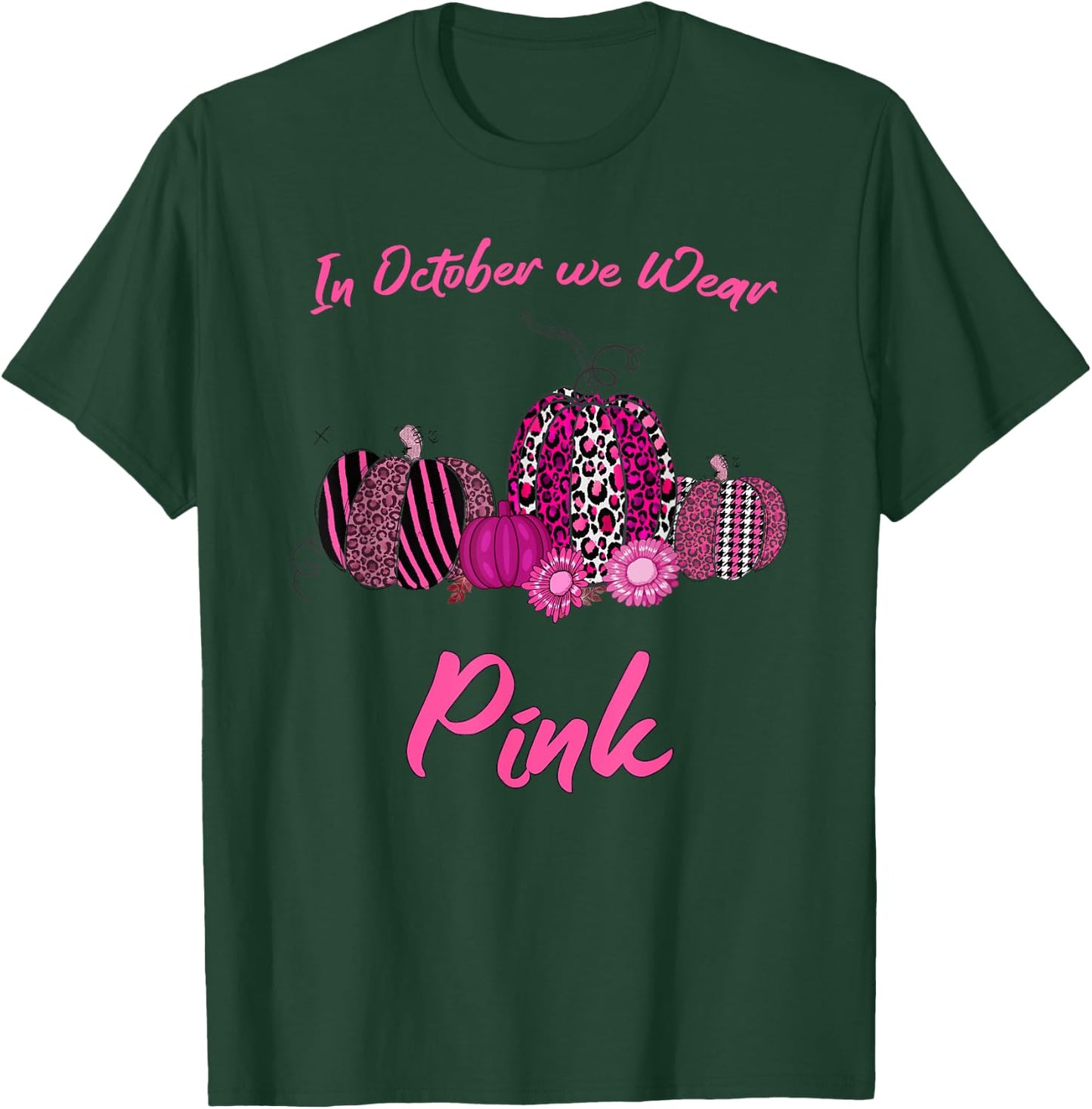 In October We Wear Pink Breast Cancer, Leopard Plaid Pumpkin T-Shirt - T-Shirt | Forest