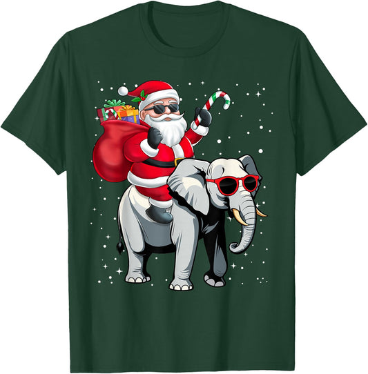 Santa Claus Riding An Elephant Christmas Boy Girl Kids T-Shirt - T-Shirt | Forest