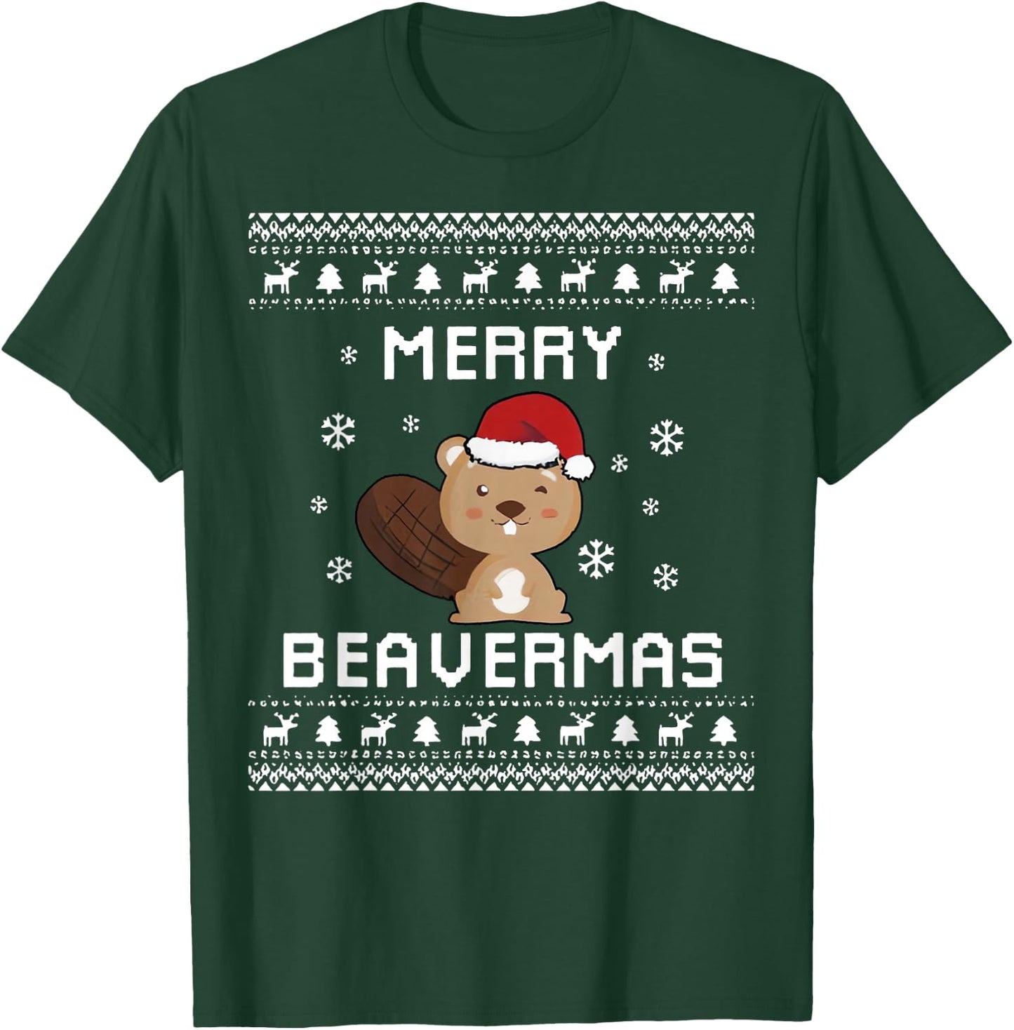 Merry Beavermas Beaver Ugly Christmas Holiday Winter Xmas T-Shirt - T-Shirt | Forest