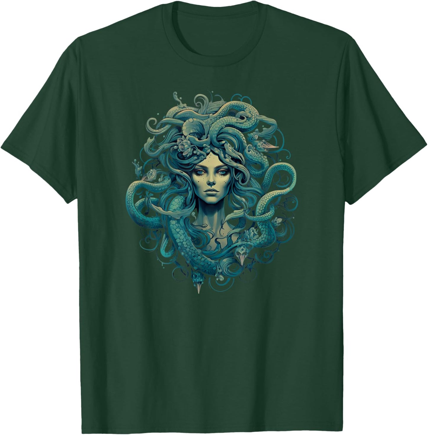 Medusa Greek Mythology Antique Dark Retro Design Halloween , black T-Shirt - T-Shirt | Forest