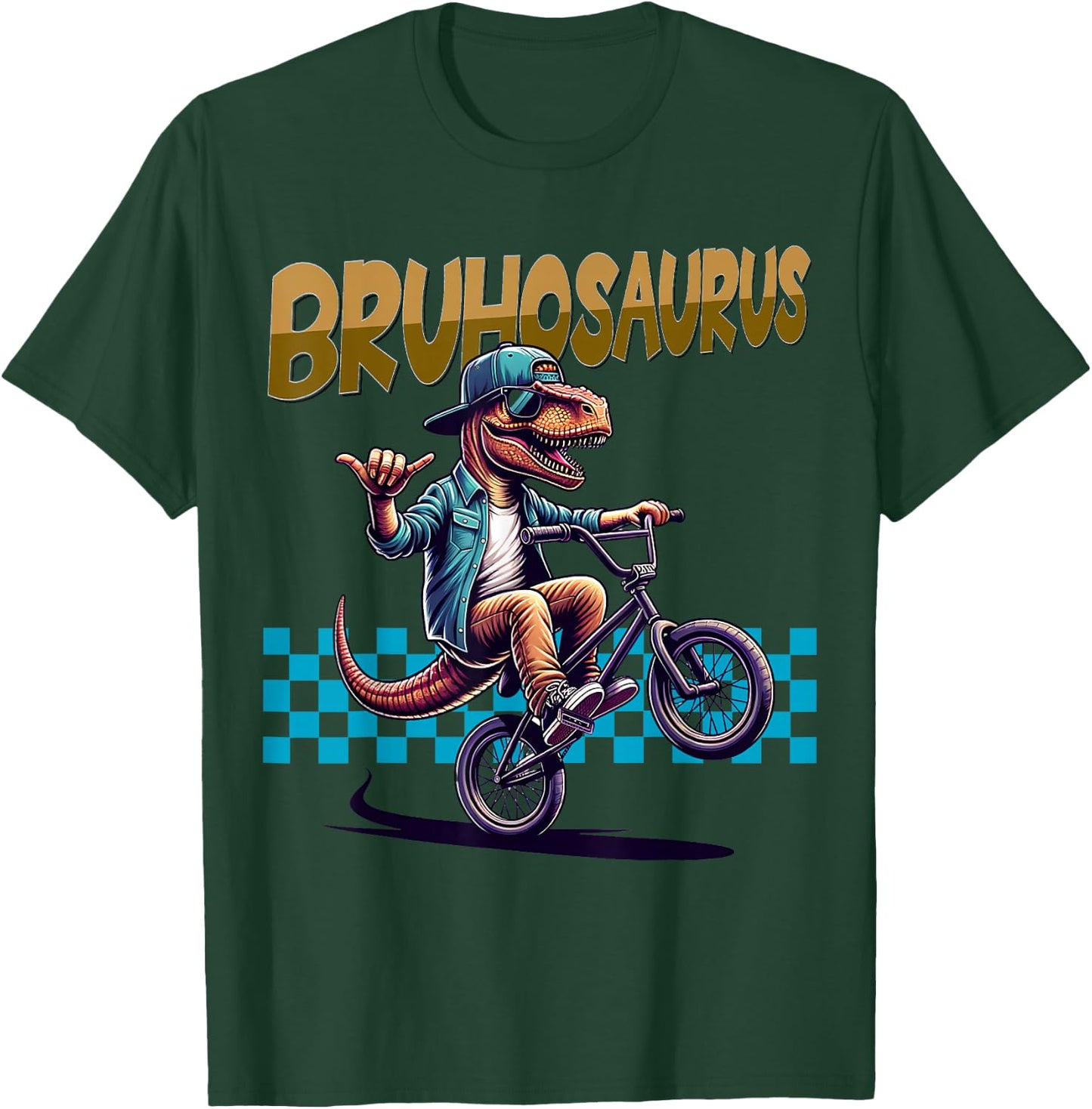 BRUHOSAURUS: T-Rex Dinosaur Riding BMX Bike - Boys Bruh T-Shirt - T-Shirt | Forest