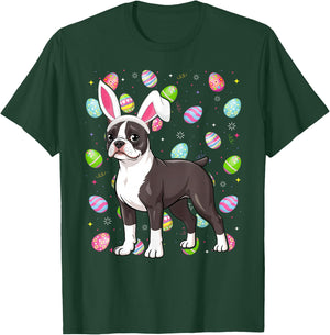 Boston Terrier Dog Happy Easter Egg Hunt Bunny Ear Easter T-Shirt - T-Shirt | Forest