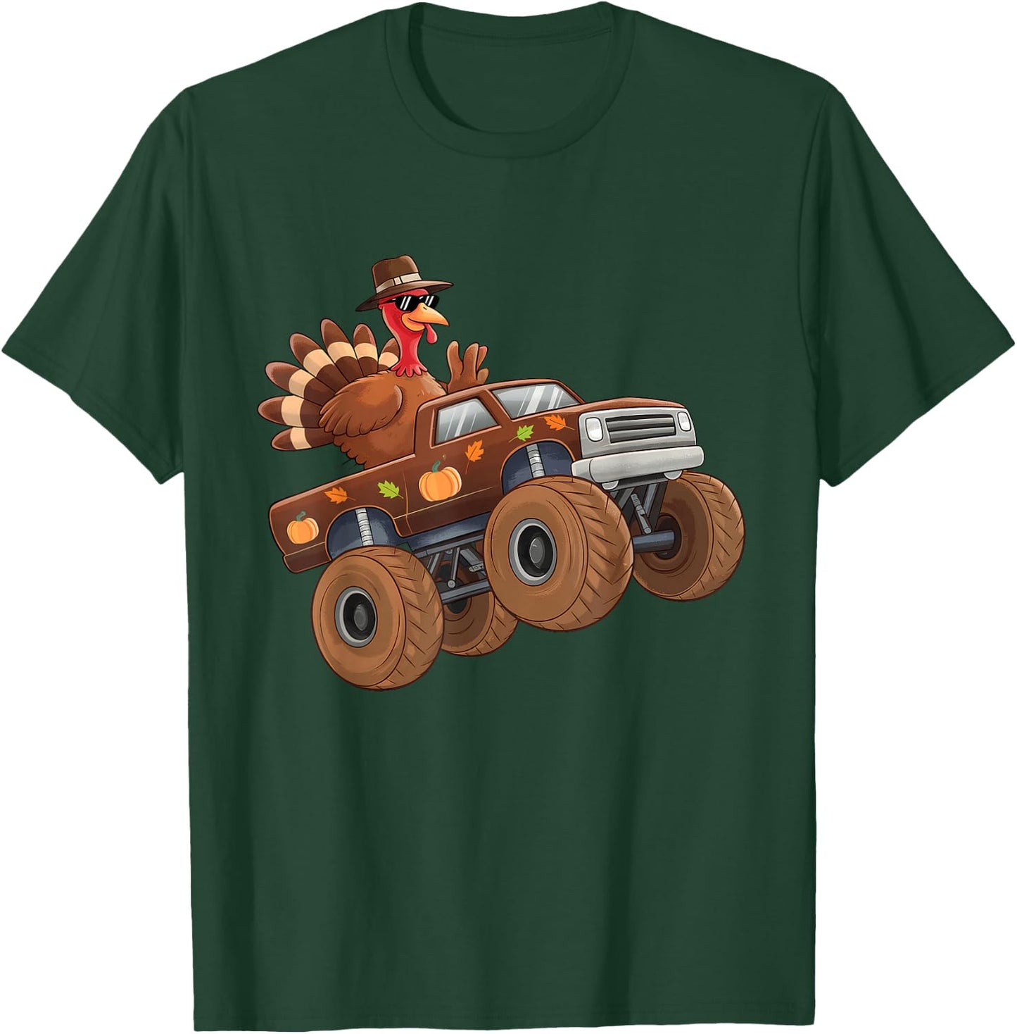 Turkey Thanksgiving Riding Monster Truck Boys Kids T-Shirt - T-Shirt | Forest