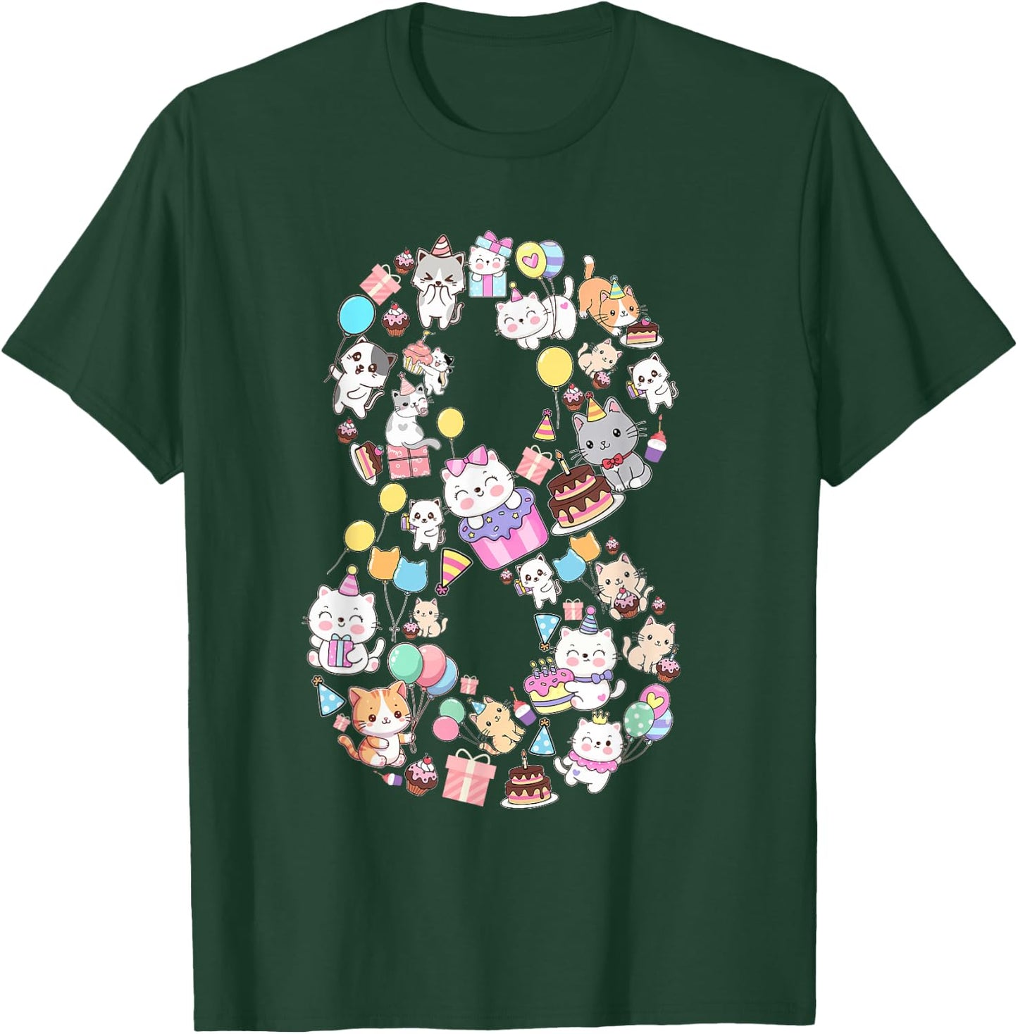 8 Year Old Cat Lover 8th Birthday Cat Animals Themed T-Shirt - T-Shirt | Forest