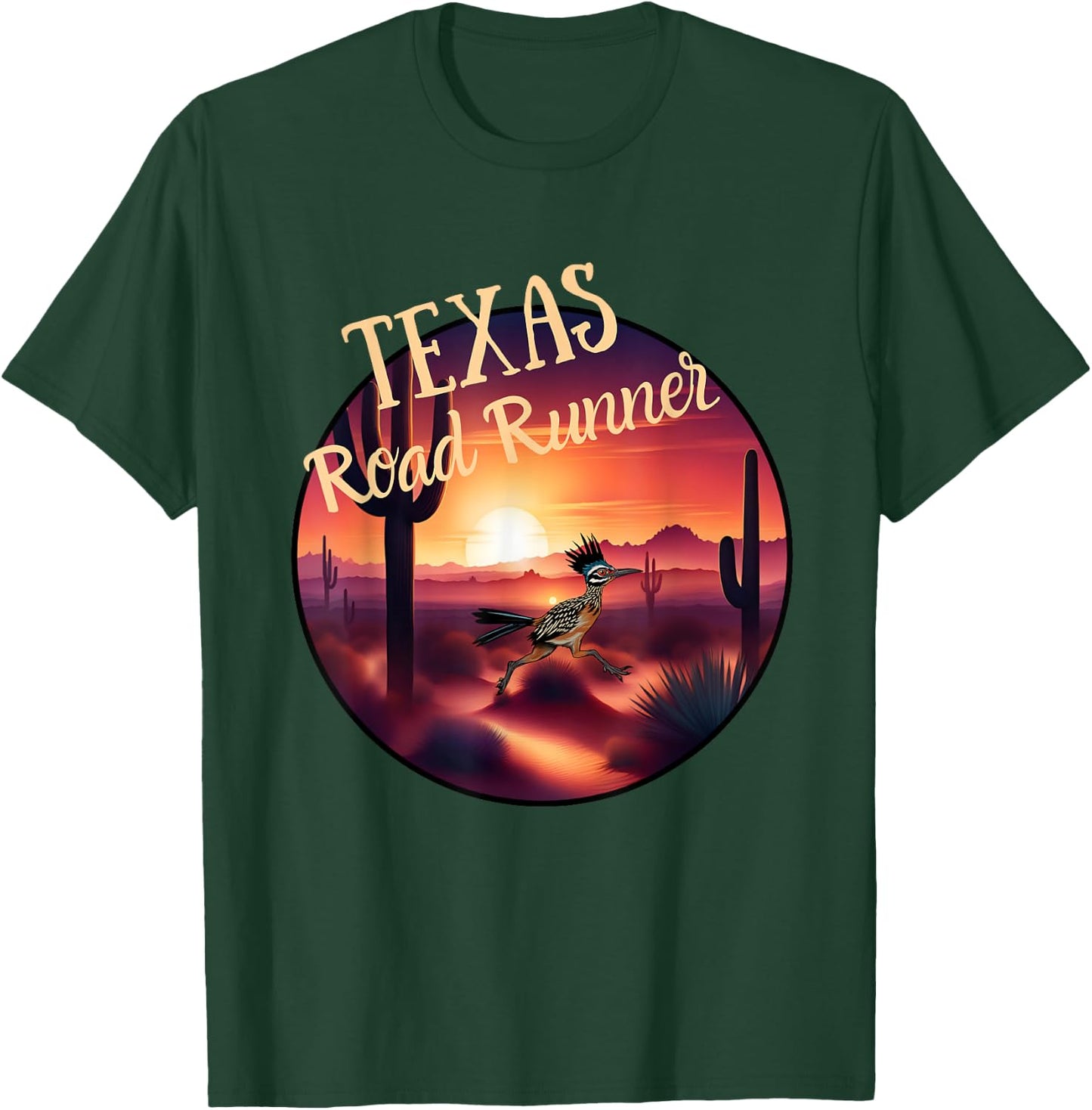 Texas Road Runner Cactus Sunset in the Desert Bird Lover T-Shirt - T-Shirt | Forest