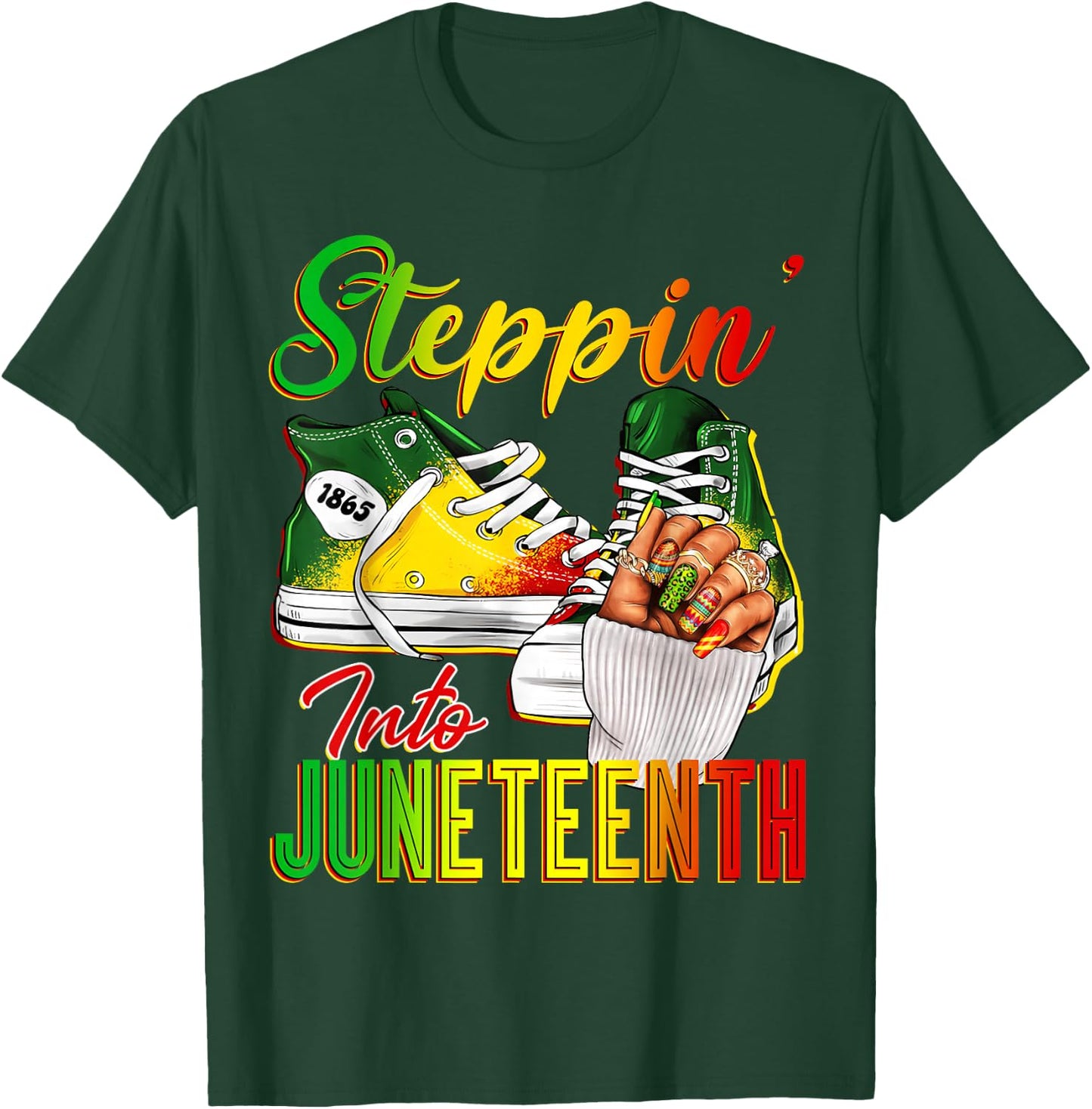 Women Steppin Into Juneteenth Afro African Sneakers Girls T-Shirt - T-Shirt | Forest
