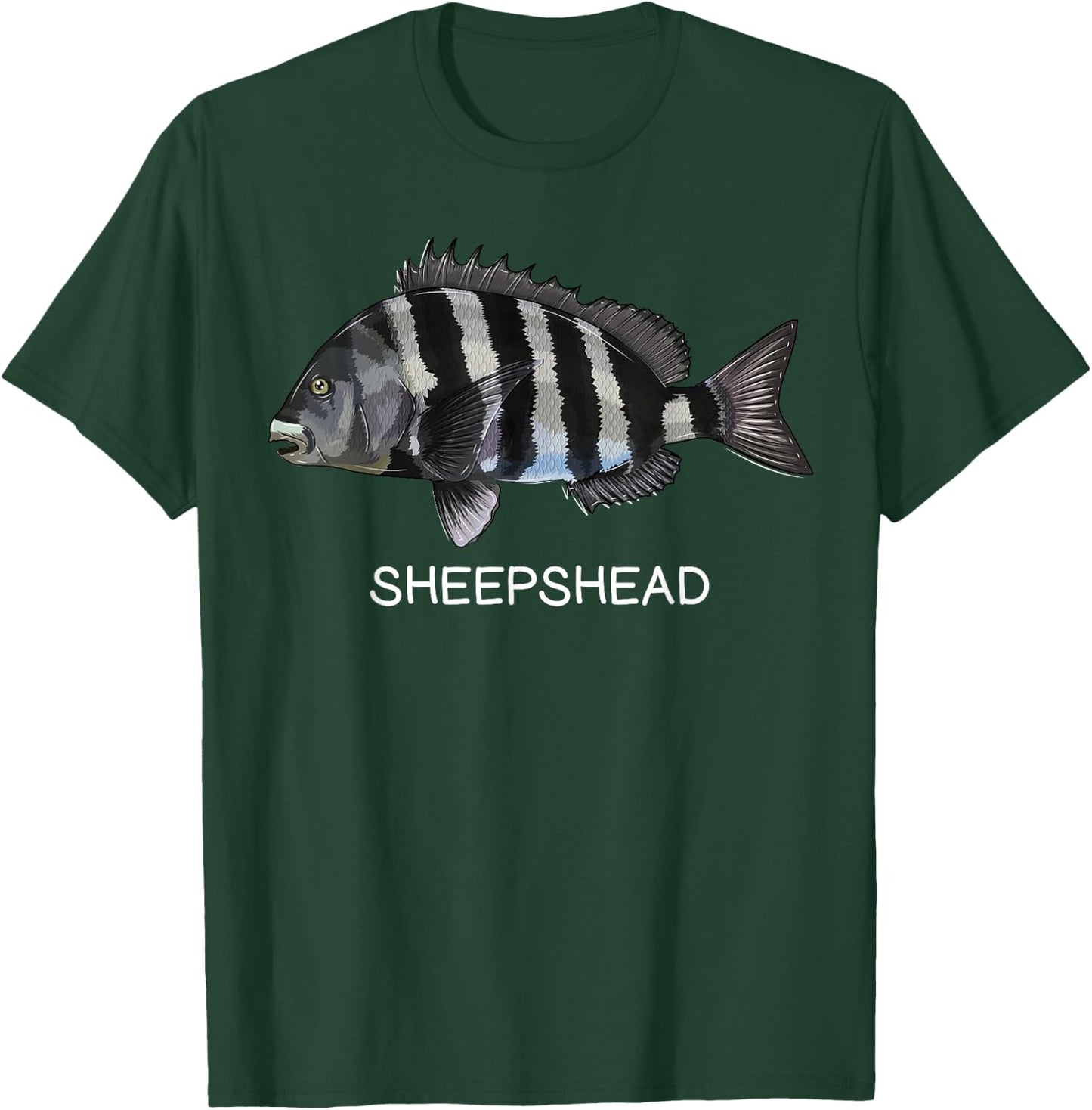 Sheepshead Gift Co. Sheepshead Saltwater Game Fish - Boys, Fishing Enthusiasts - - Short Sleeve - Black - Small - Classic Fit - Cotton, Polyester Blend T-Shirt - T-Shirt | Forest