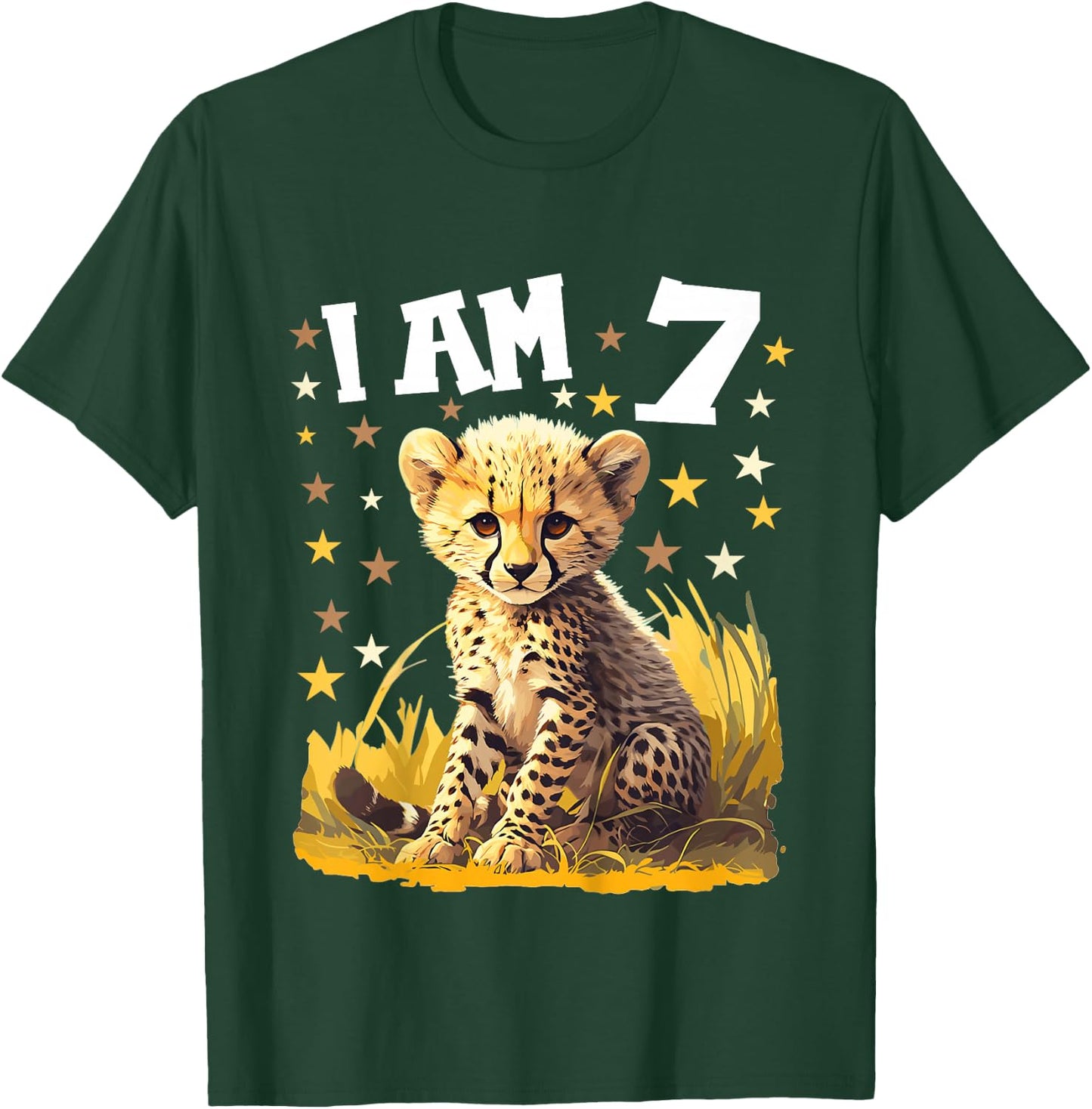 7 Years old 7 birthday Cheetahs Boy Girl Cheetah T-Shirt - T-Shirt | Forest