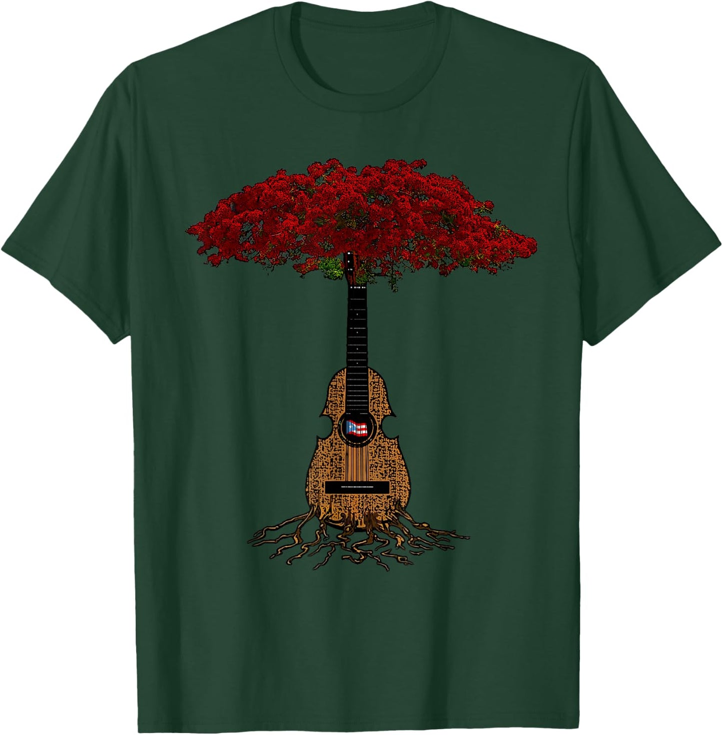 Puerto Rican Cuatro Flamboyant Tree Boricua T-Shirt - T-Shirt | Forest