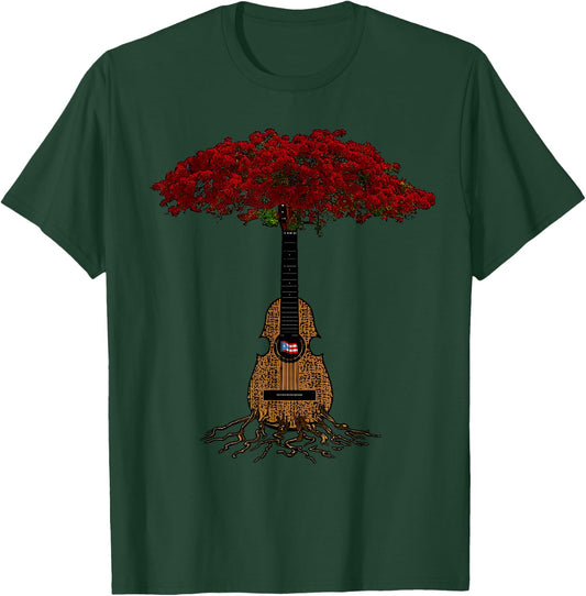 Puerto Rican Cuatro Flamboyant Tree Boricua T-Shirt - T-Shirt | Forest
