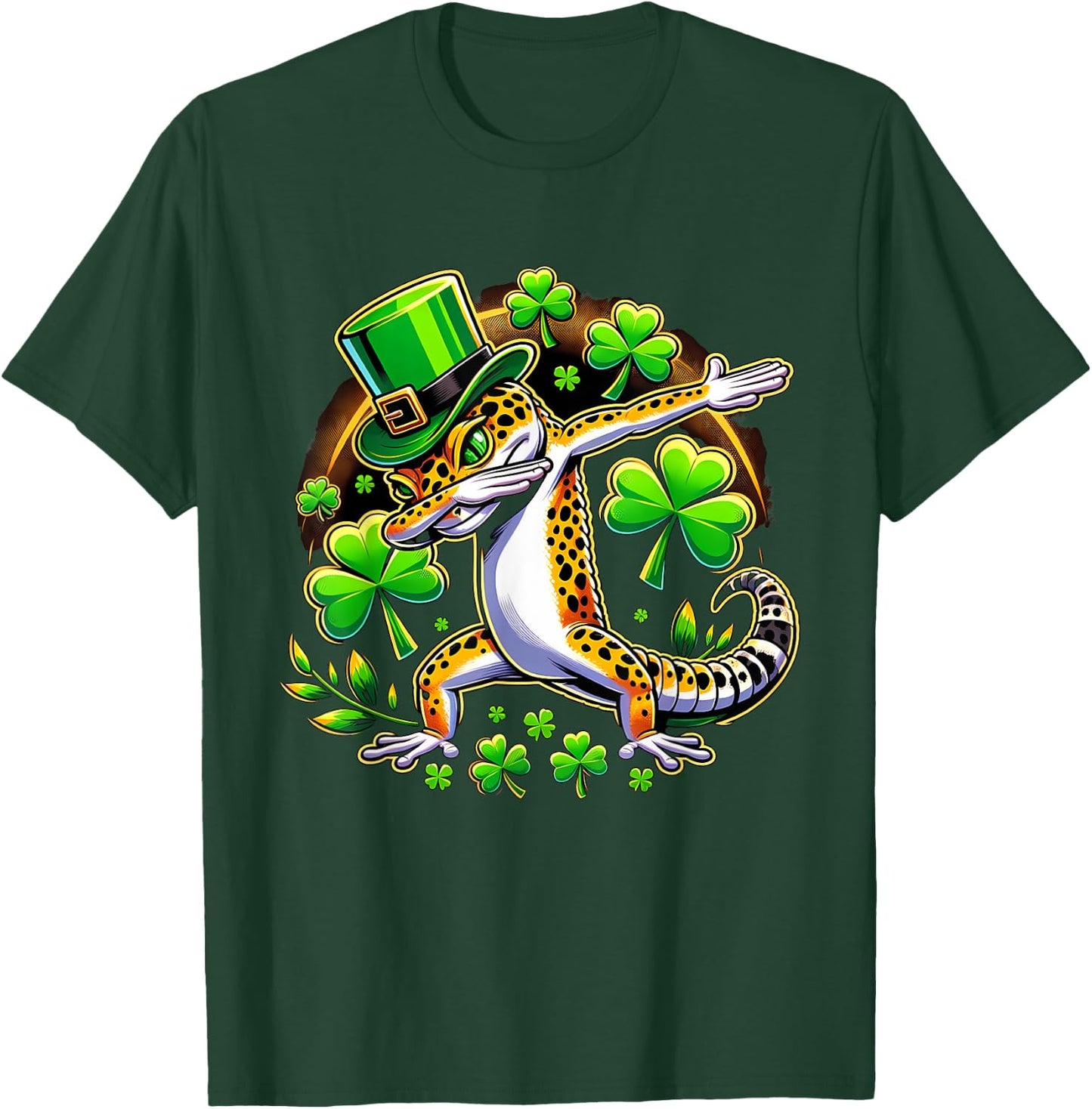 St Patricks Leprechaun Dabbing Leopard Gecko T-Shirt - T-Shirt | Forest