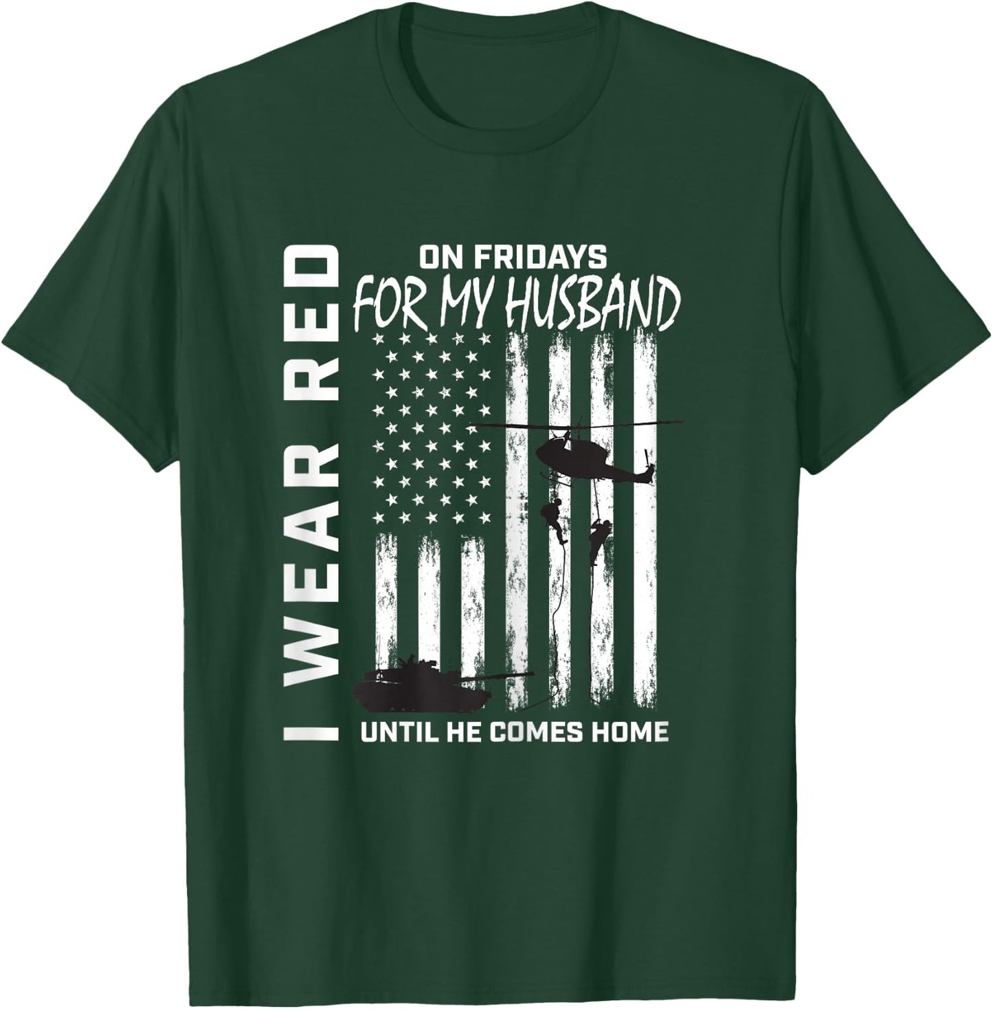 Red Friday Deployed Husband Military Wife Support USA Flag T-Shirt - T-Shirt | Forest