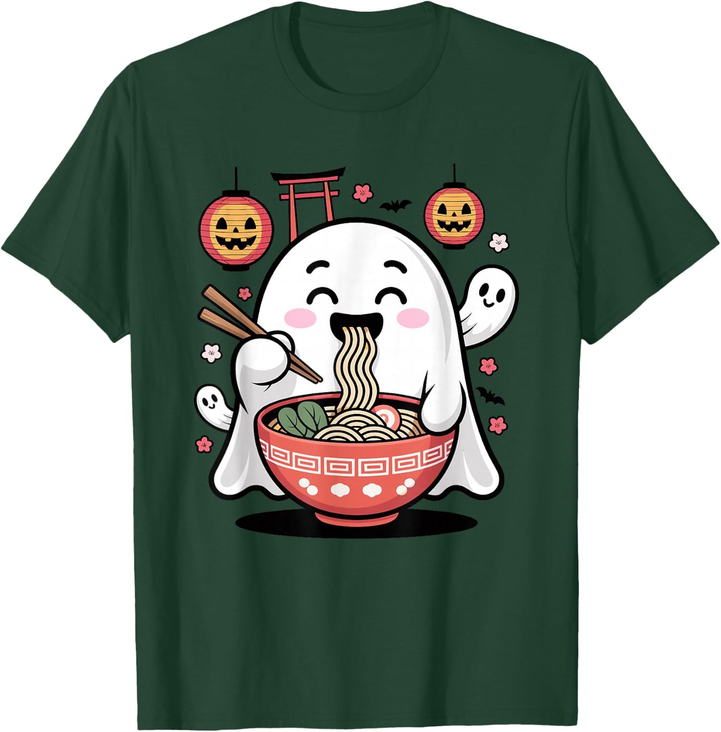 Mignon fantôme Mangeant Ramen Halloween Kawaii Effrayant T-Shirt - T-Shirt | Forest