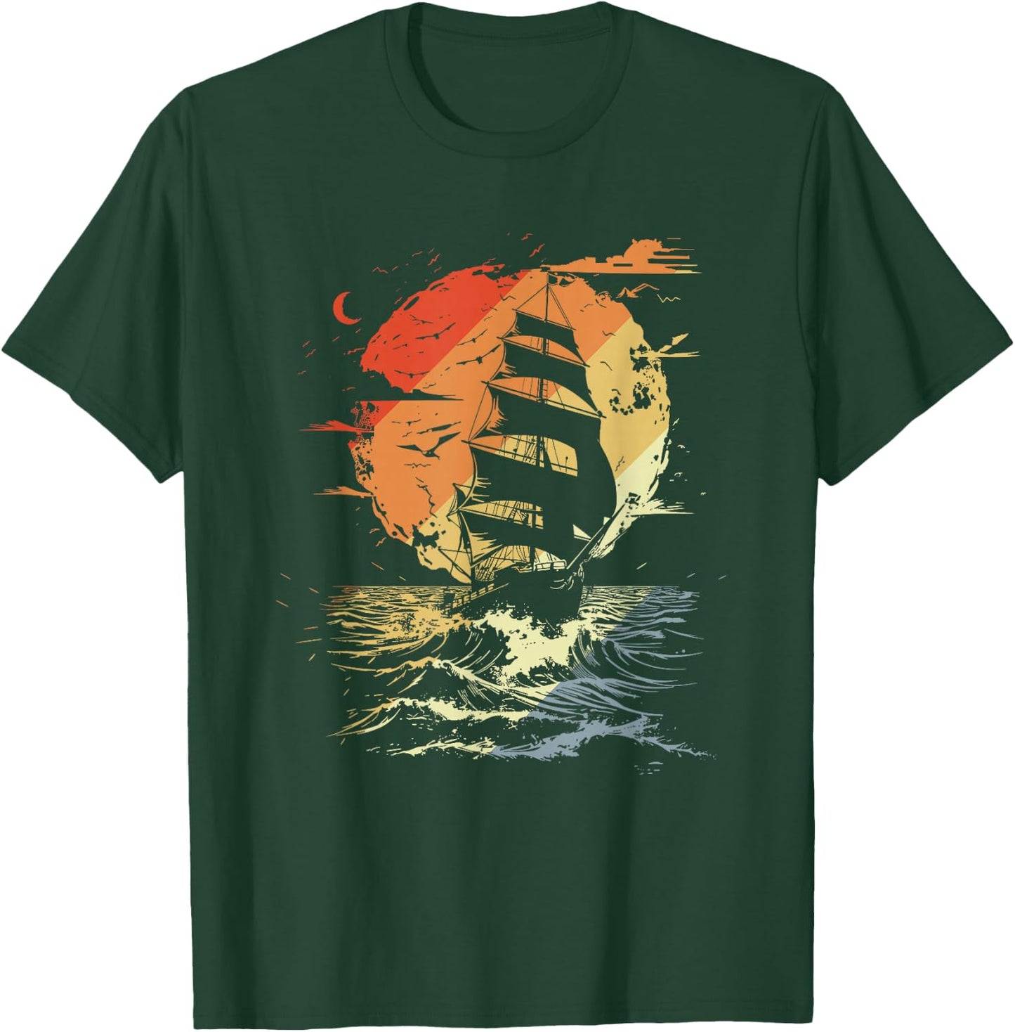Retro Segelgrafik Segler Segelschiff T-Shirt - T-Shirt | Forest