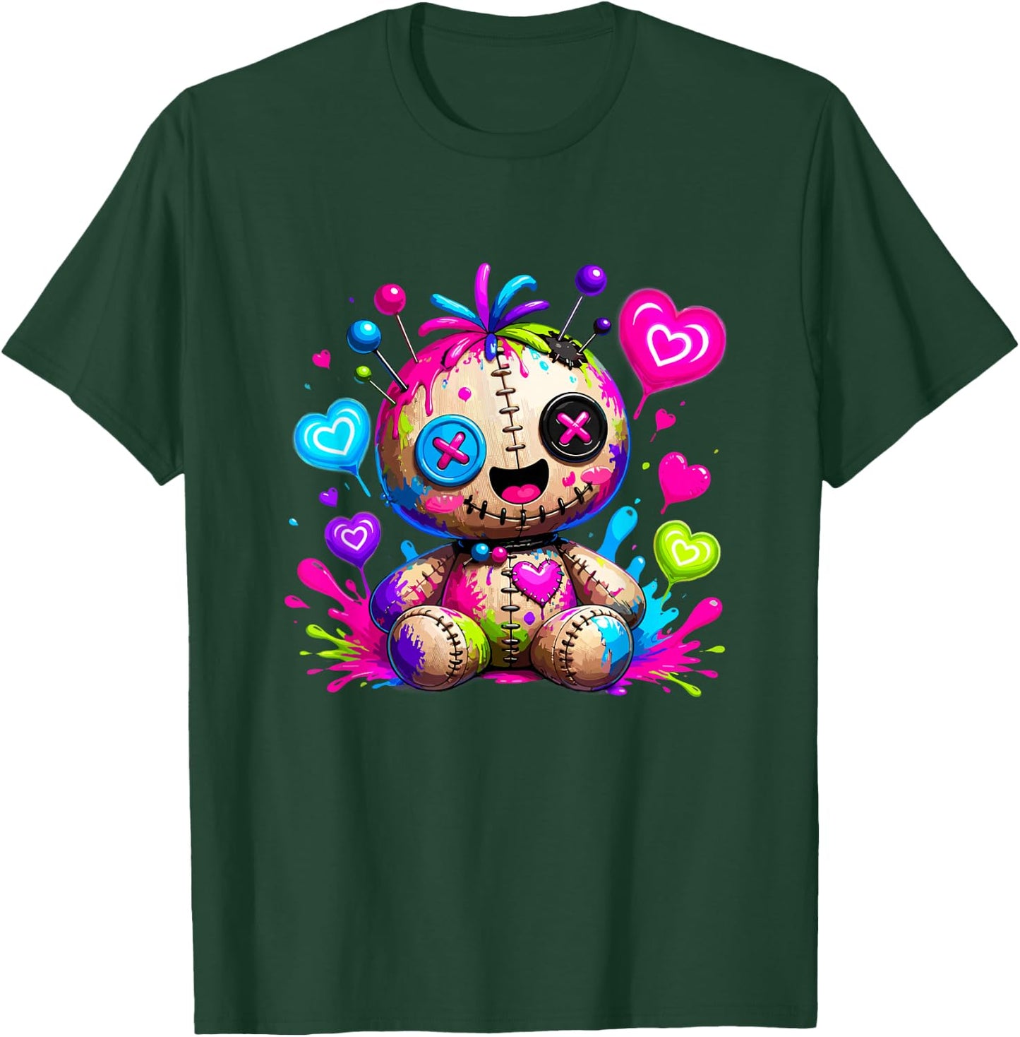 Colorful Creepy Cute Voodoo Doll Pastel Goth Hearts T-Shirt - T-Shirt | Forest